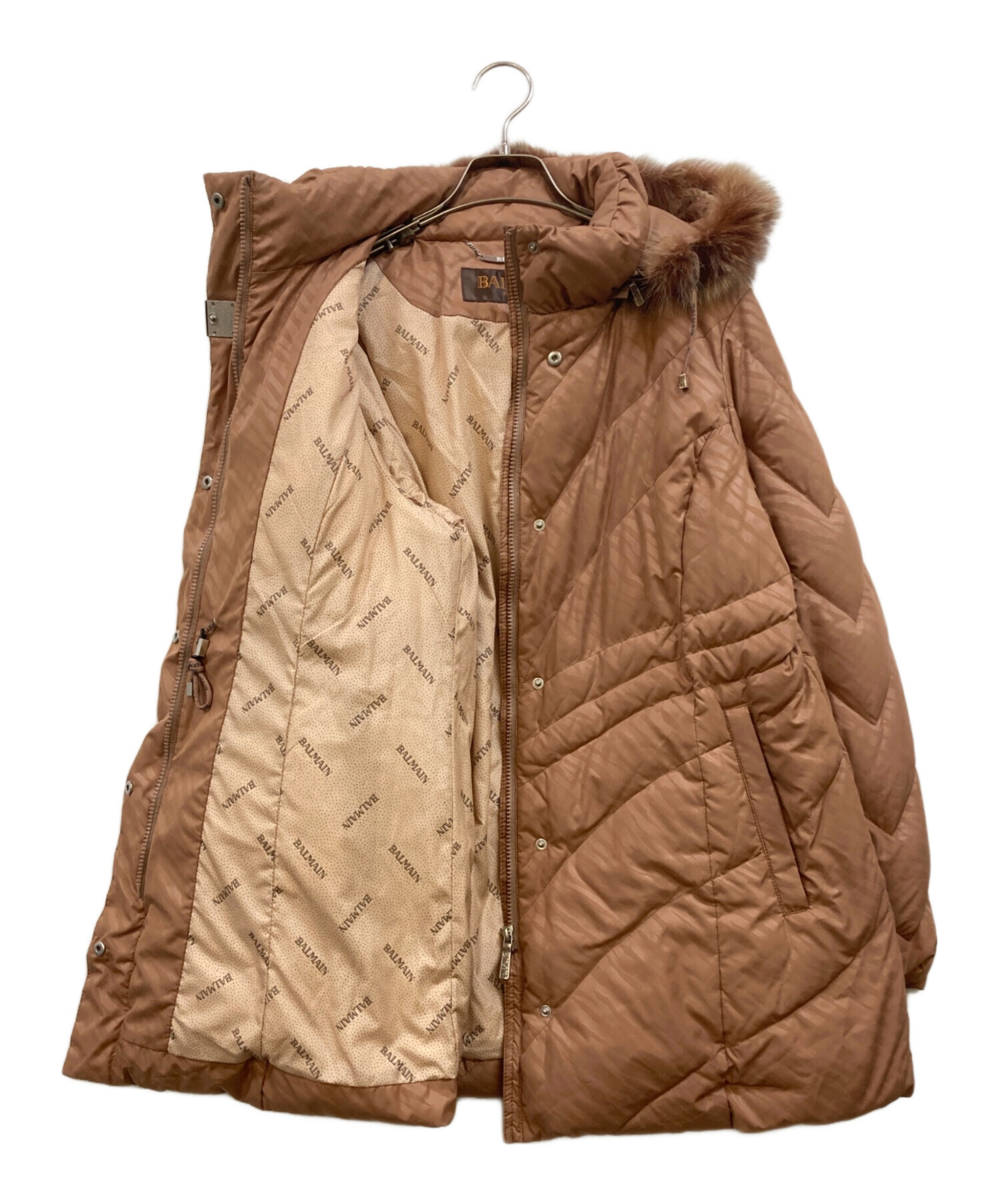 BALMAIN ブラウンファーコート 中古・古着通販】BALMAIN (バルマン) ファー付ダウンジャケット