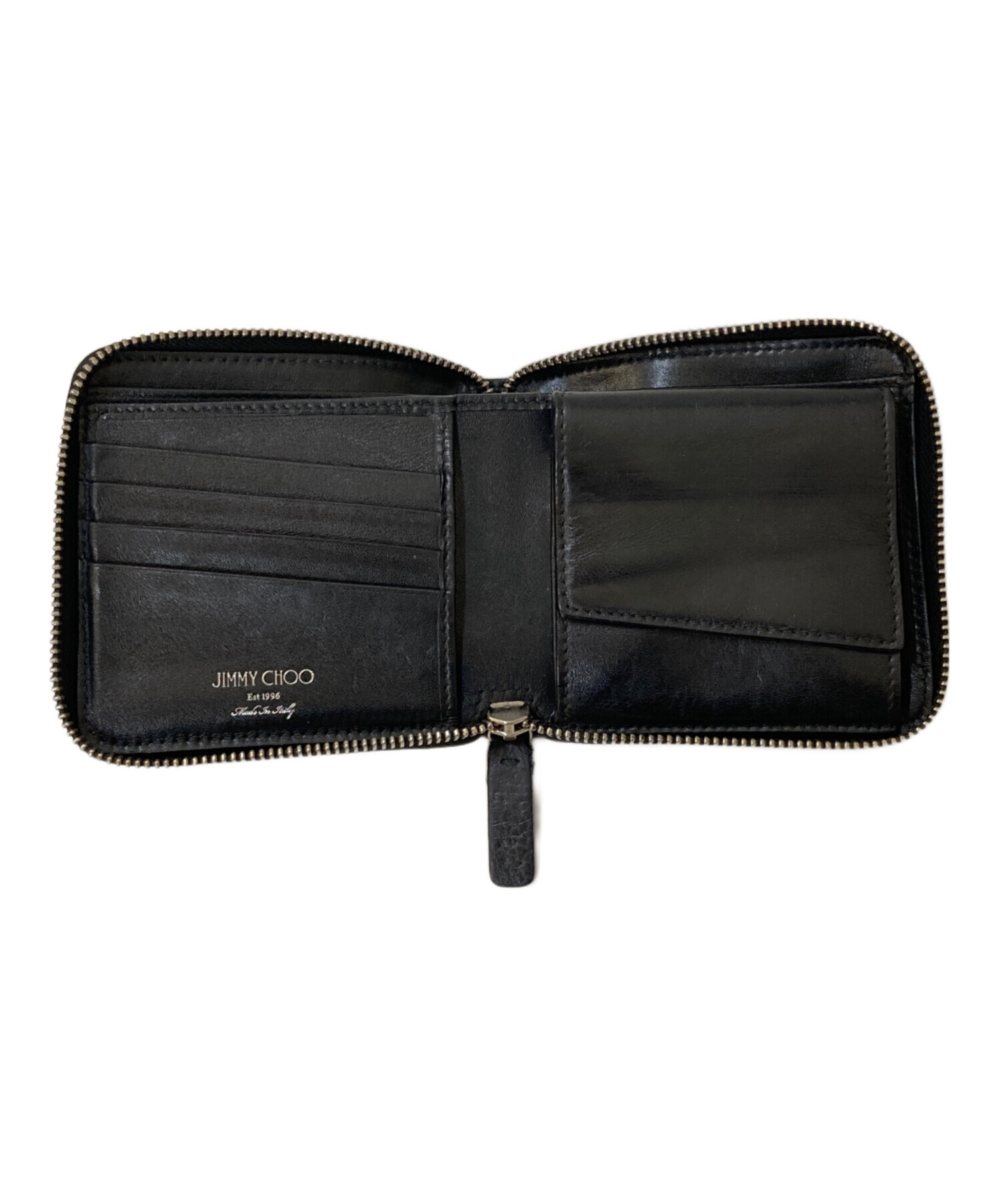 【美品】ジミーチュウ　オールブラック　スタッズ　ラウンドジップウォレット 中古・古着通販】JIMMY CHOO (ジミーチュウ) ラウンドジップスタッズ