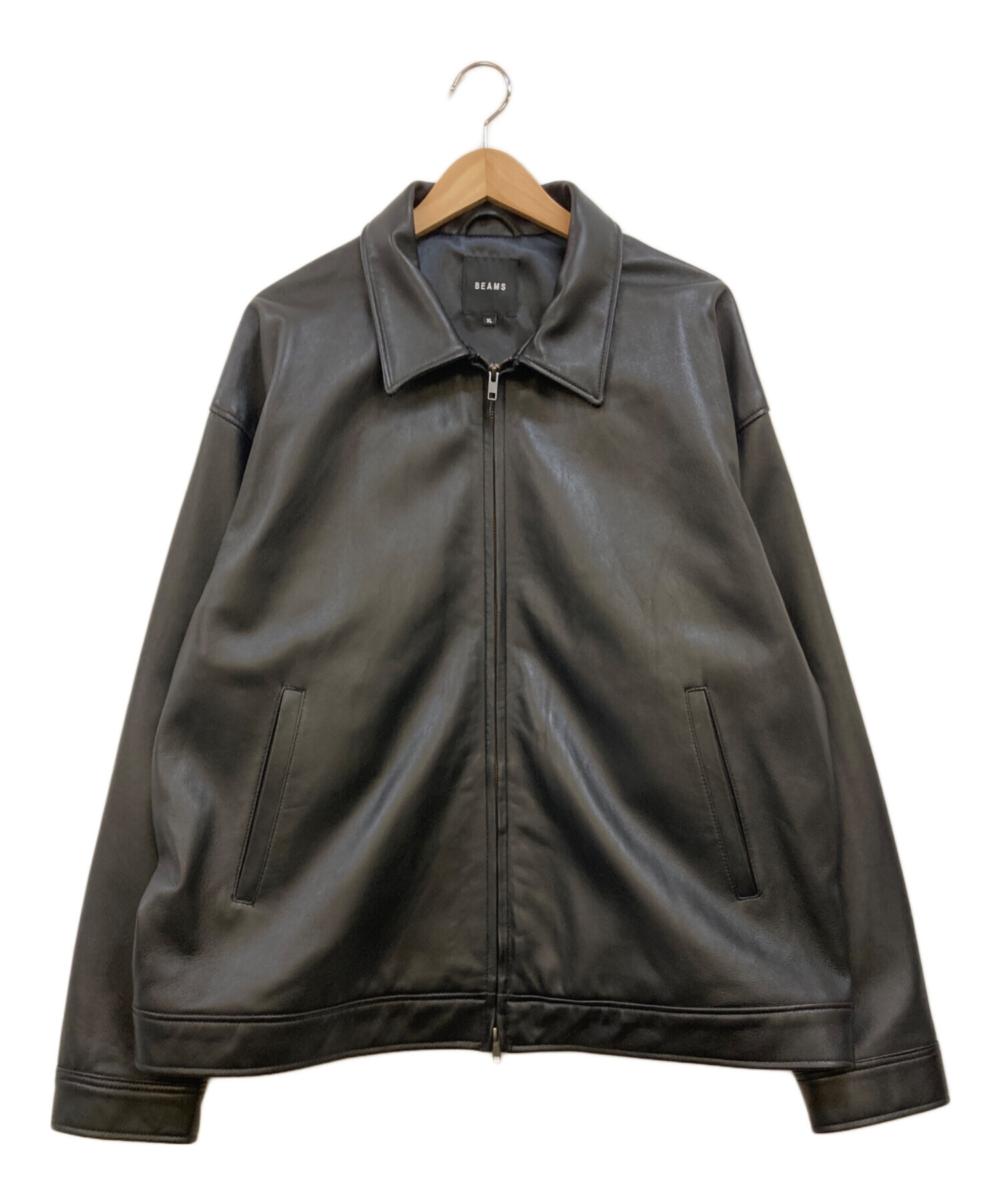 中古・古着通販】BEAMS (ビームス) レザー ジップブルゾン ブラック