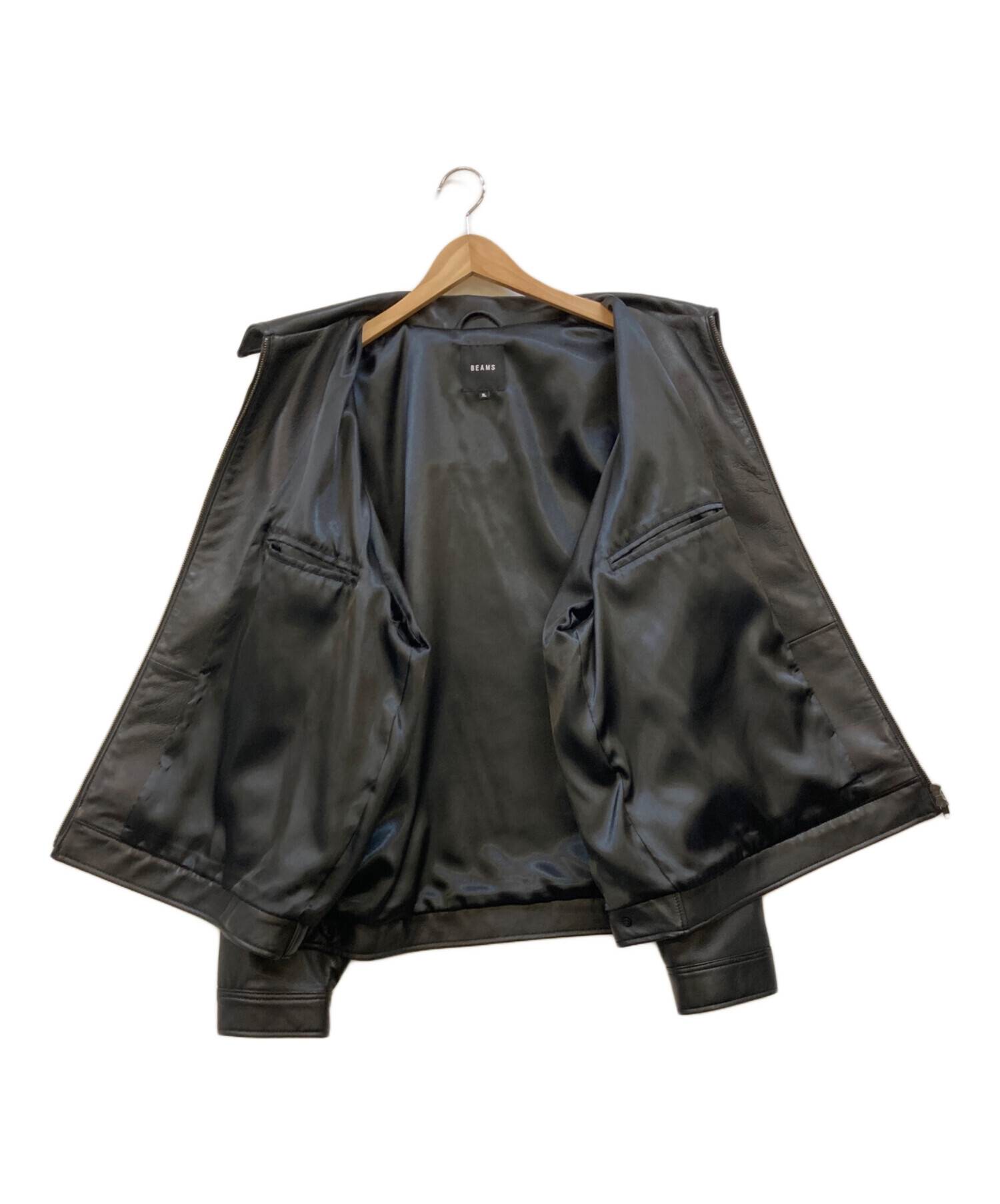 中古・古着通販】BEAMS (ビームス) レザー ジップブルゾン ブラック