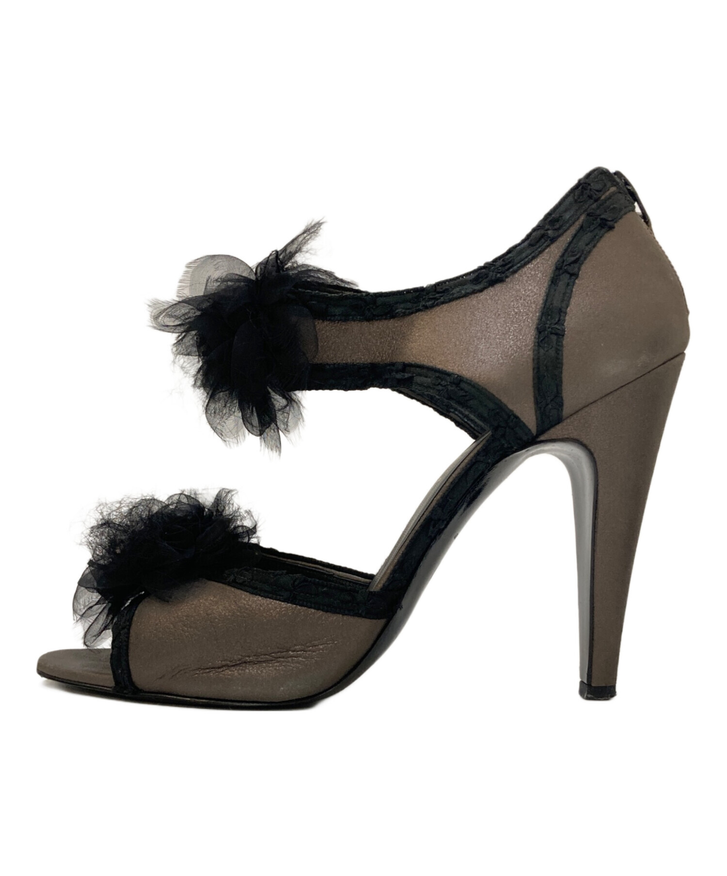 中古・古着通販】CHANEL (シャネル) シフォン レース切替 オープントゥ