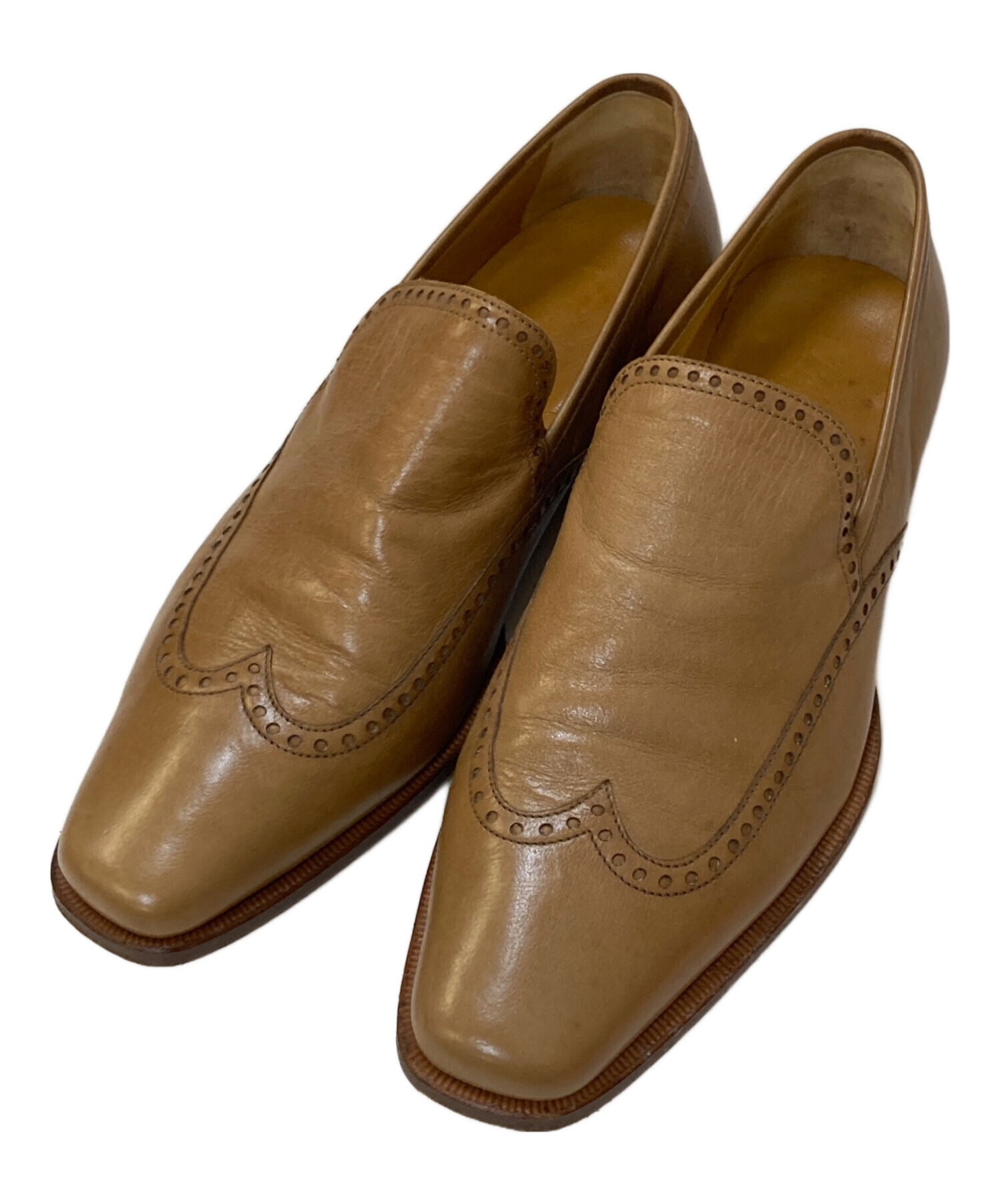 HERMES エルメス　ブラウンレザー スリッポンローファー メッシュバンド付き 中古・古着通販】HERMES (エルメス) ウィングチップ レザースリッポン