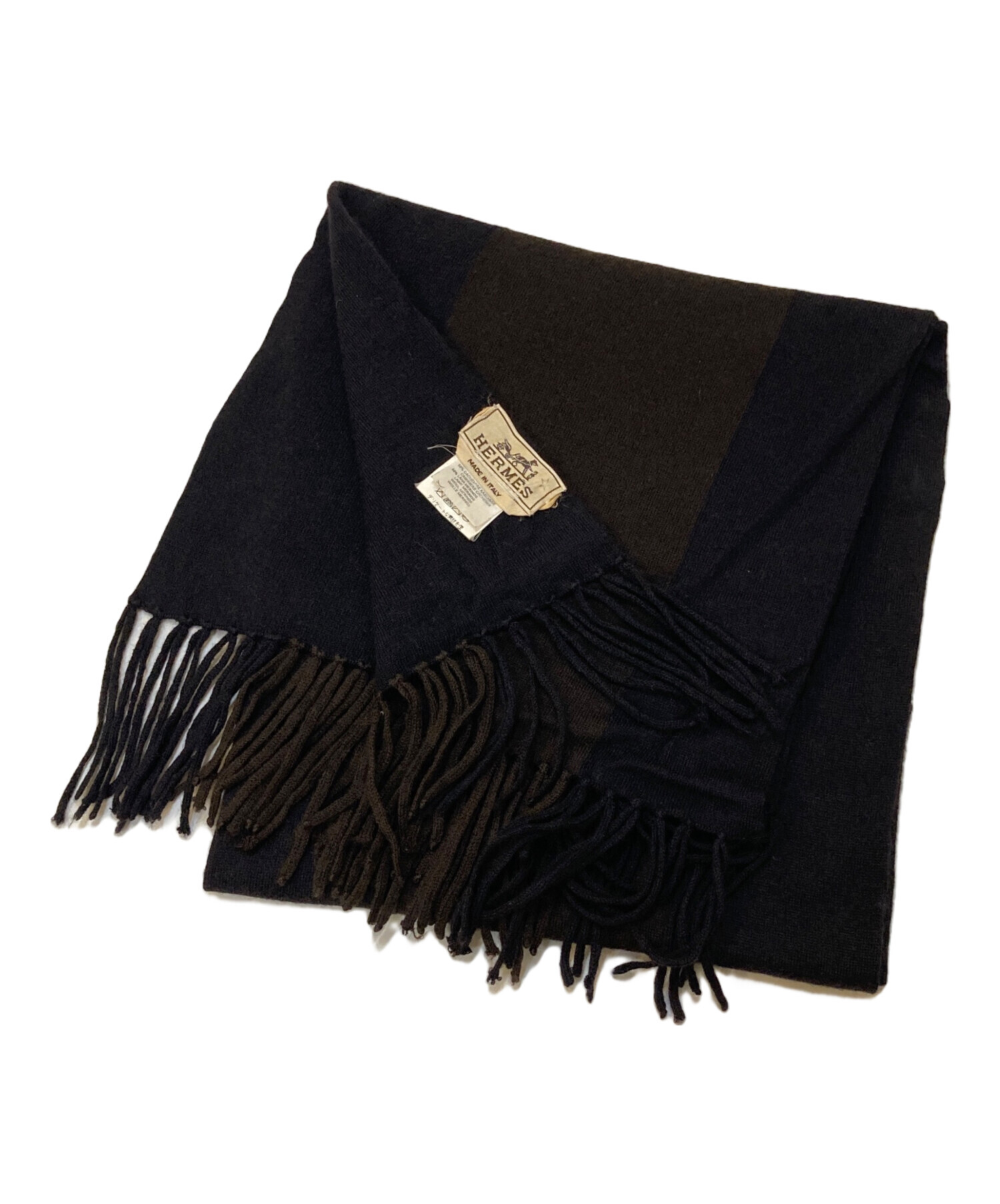 中古・古着通販】HERMES (エルメス) カシミヤウール フリンジマフラー