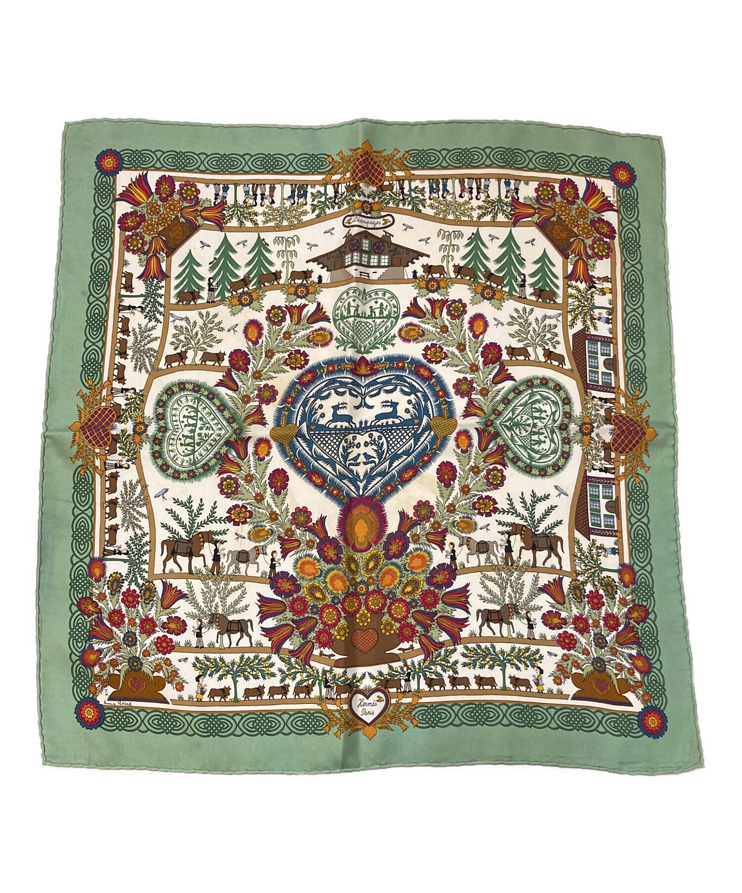 中古・古着通販】HERMES (エルメス) カレ45 シルクスカーフ グリーン