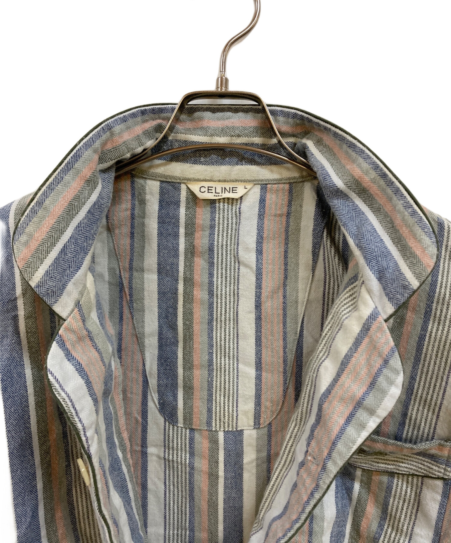 CELINE セリーヌ 長袖馬車刺繍 紳士パジャマ Fサイズ、最終値下げ 中古・古着通販】CELINE (セリーヌ) 馬車刺繍ロゴ ストライプパジャマ
