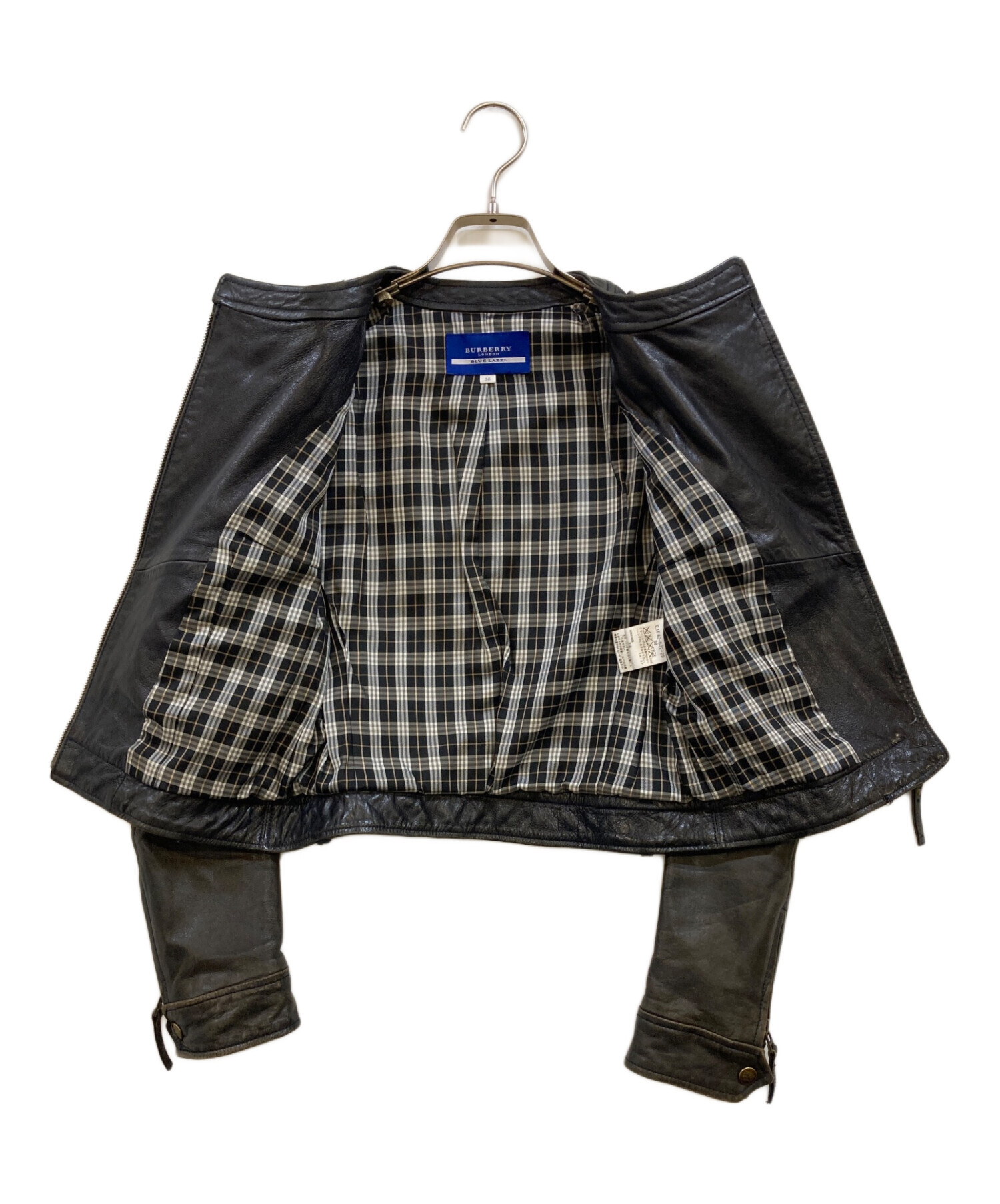 美品 バーバリーブルーレーベル ステッチ シングル レザージャケット ライダース 中古・古着通販】BURBERRY BLUE LABEL (バーバリーロンドンブルー