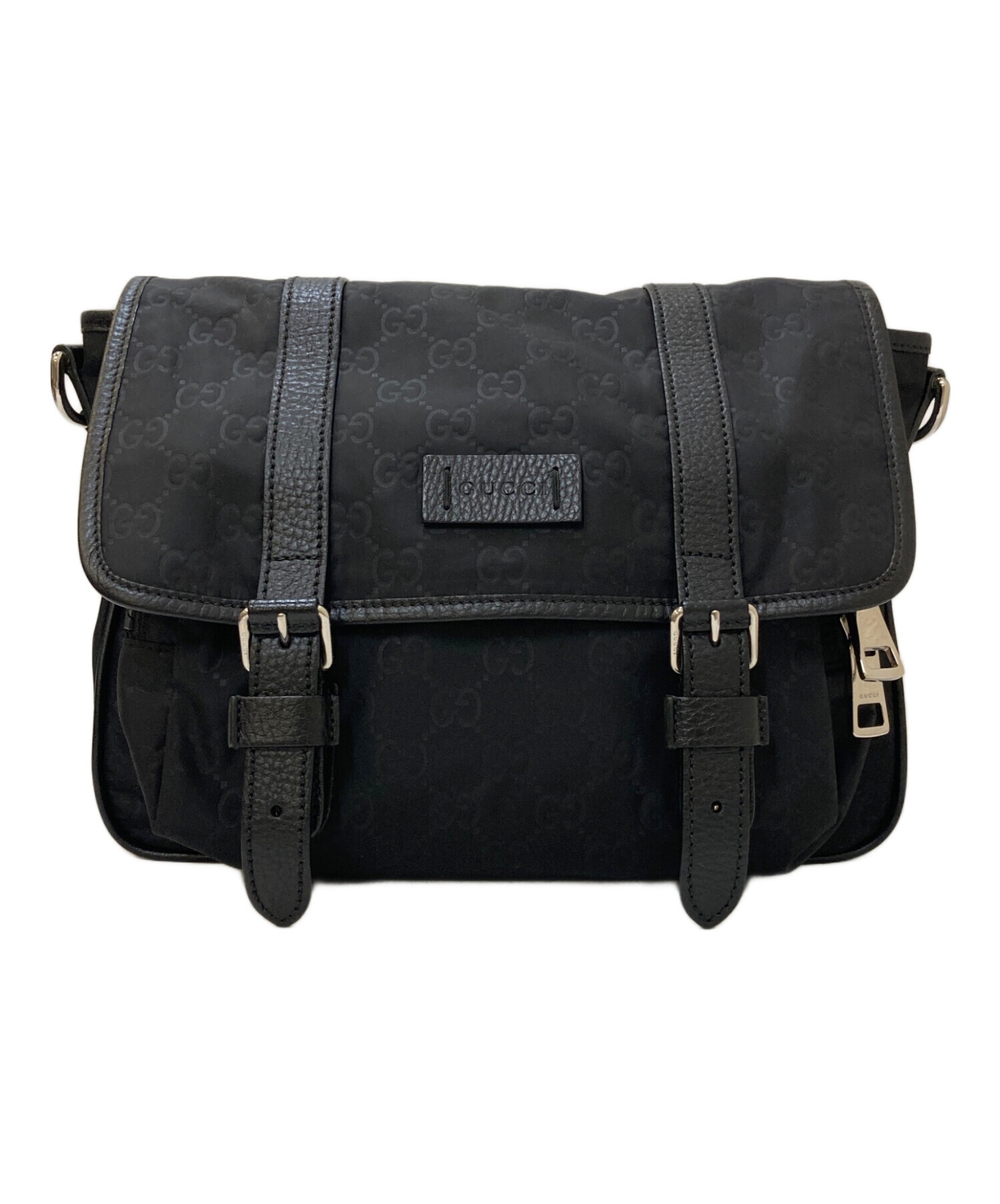 グッチ レザー ショルダーバッグ シマレザー GG柄 ファスナー 黒 中古・古着通販】GUCCI (グッチ) GG柄 グッチシマ レザーパイピング