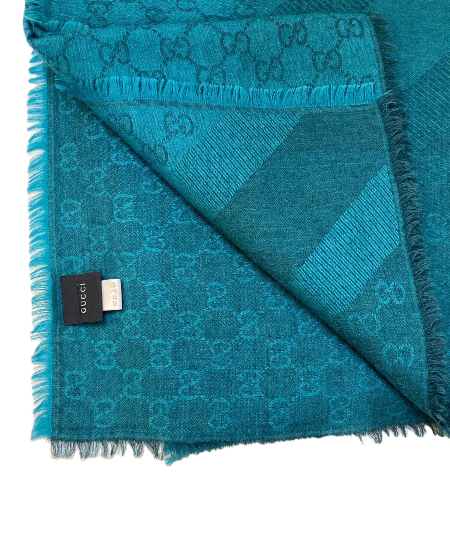 中古・古着通販】GUCCI (グッチ) GG柄 シルク混大判ストール グリーン