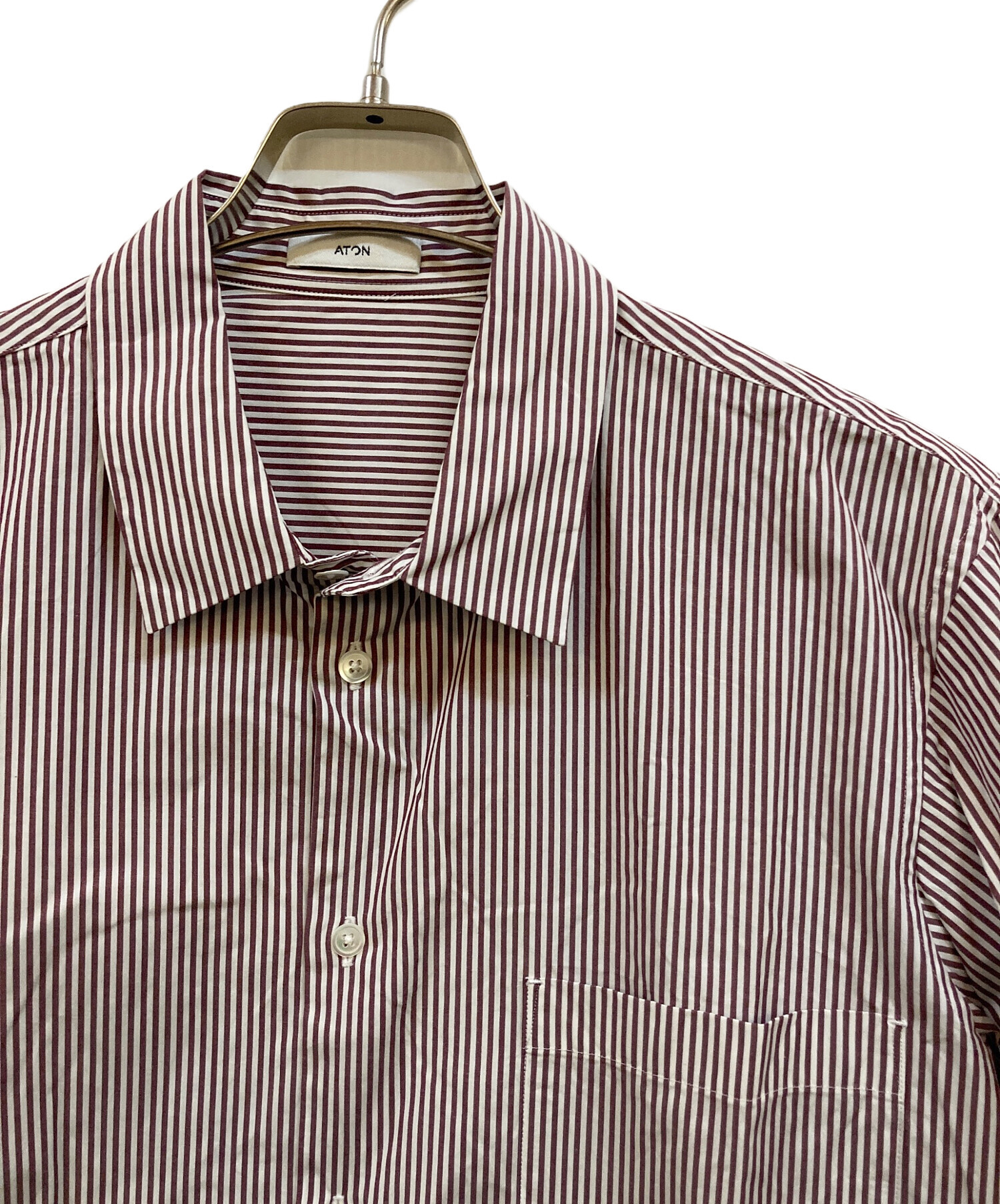 中古・古着通販】ATON (エイトン) ストライプシャツ レッド サイズ:04