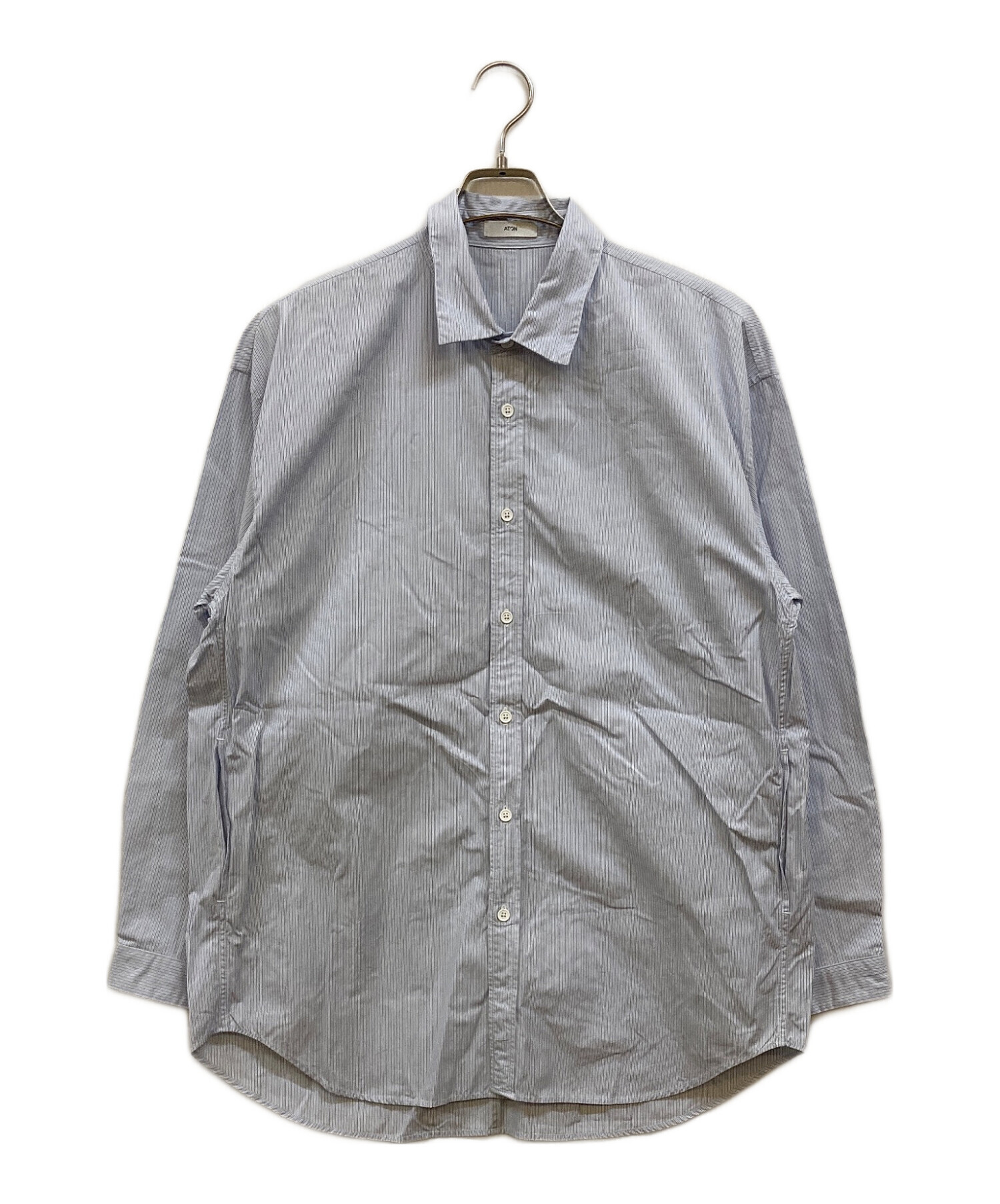 かなり美品 ATON エイトンブルーストライプ サイズM 中古・古着通販】ATON (エイトン) B/シュリンクボードオーバーサイズ