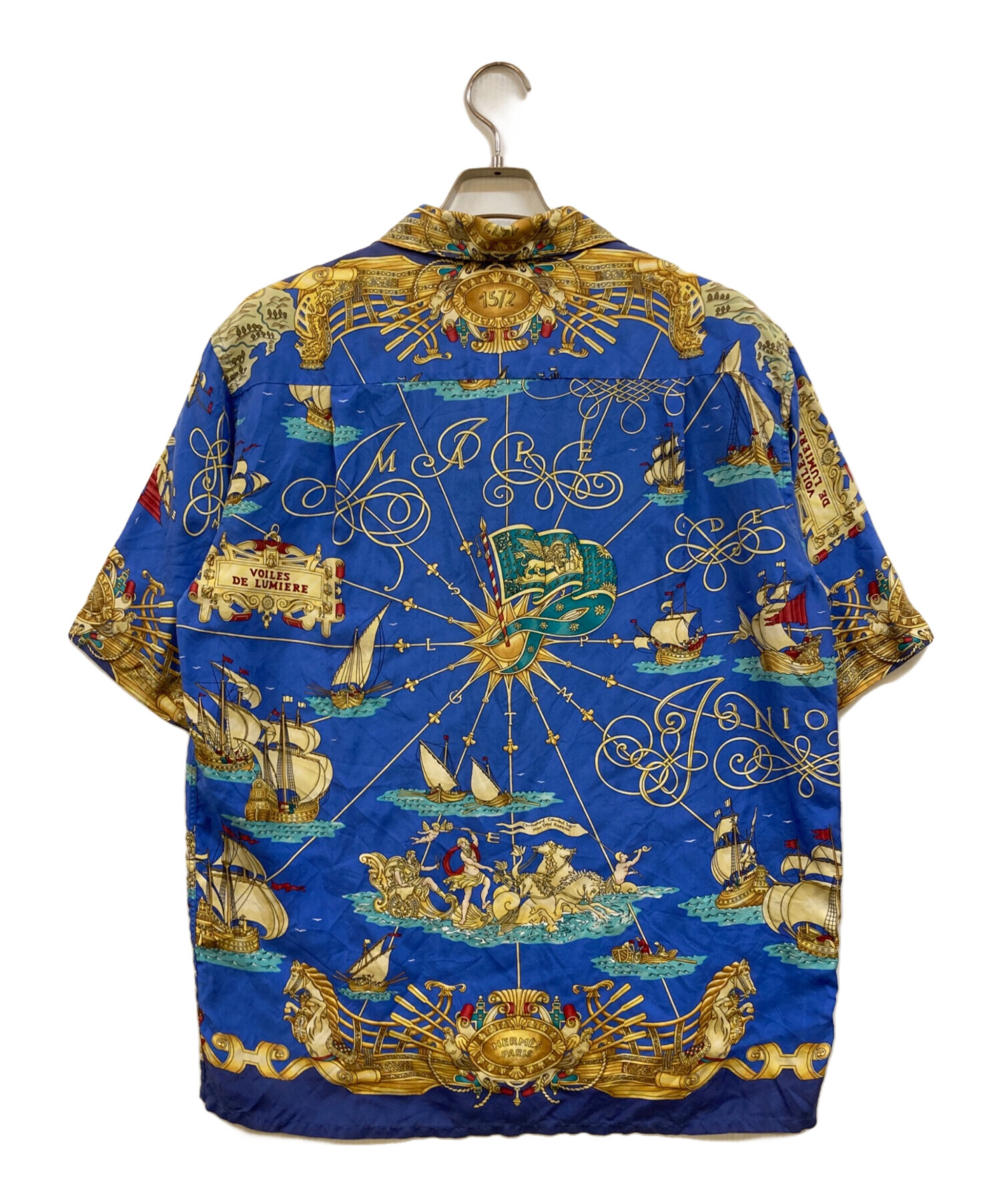 エルメス Tシャツ XL Hロゴ 総柄 ブルー 半袖 HERMES 中古・古着通販】HERMES (エルメス) バロック 総柄 半袖シルクオープン