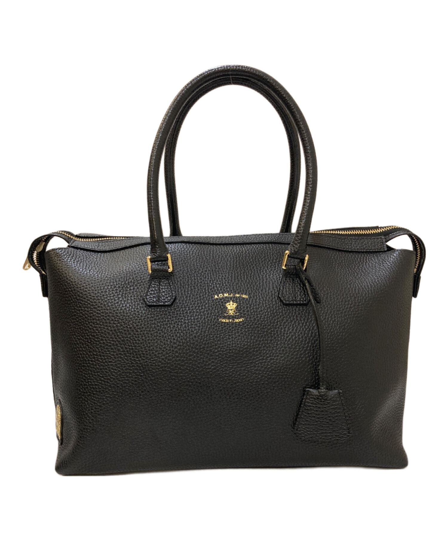 【美品】A.D.M.J. トートバッグ レザー　黒 ブラック 水色 黄色 日本製 中古・古着通販】A.D.M.J. (エーディーエムジェイ) レザートートバッグ