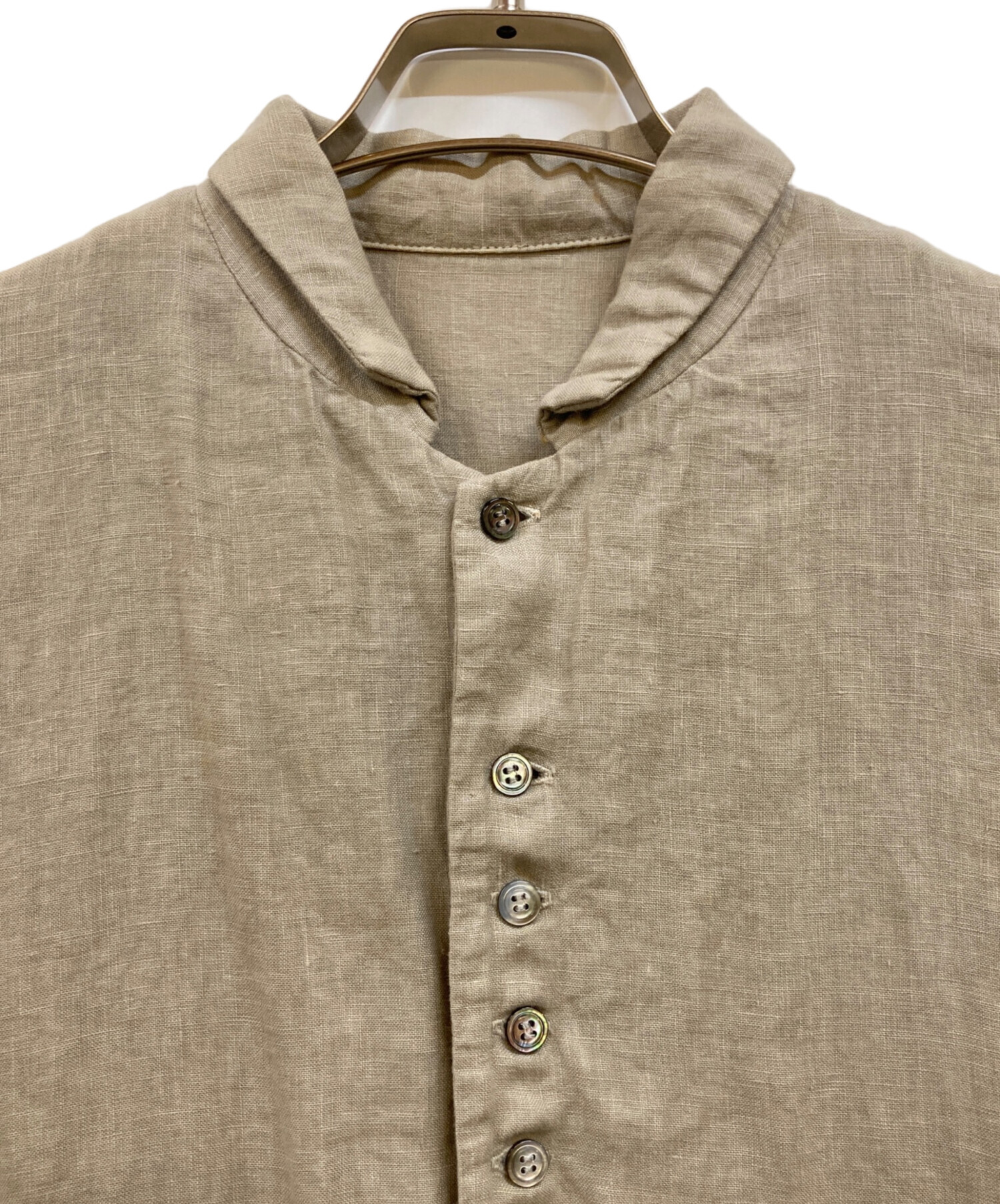 【nestRobe】リネン半袖シャツワンピース ベージュ 中古・古着通販】nest Robe (ネストローブ) リネンシャツワンピース