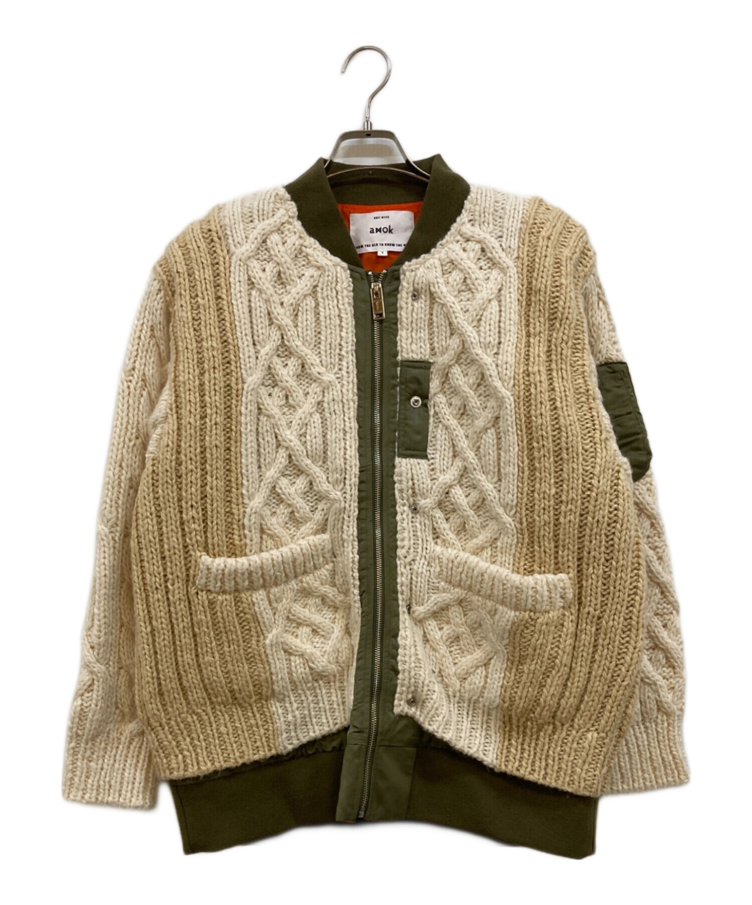 カーキベージュ ma-1 ベージュ 古着 amok アモク KNIT DOCKING MA-1