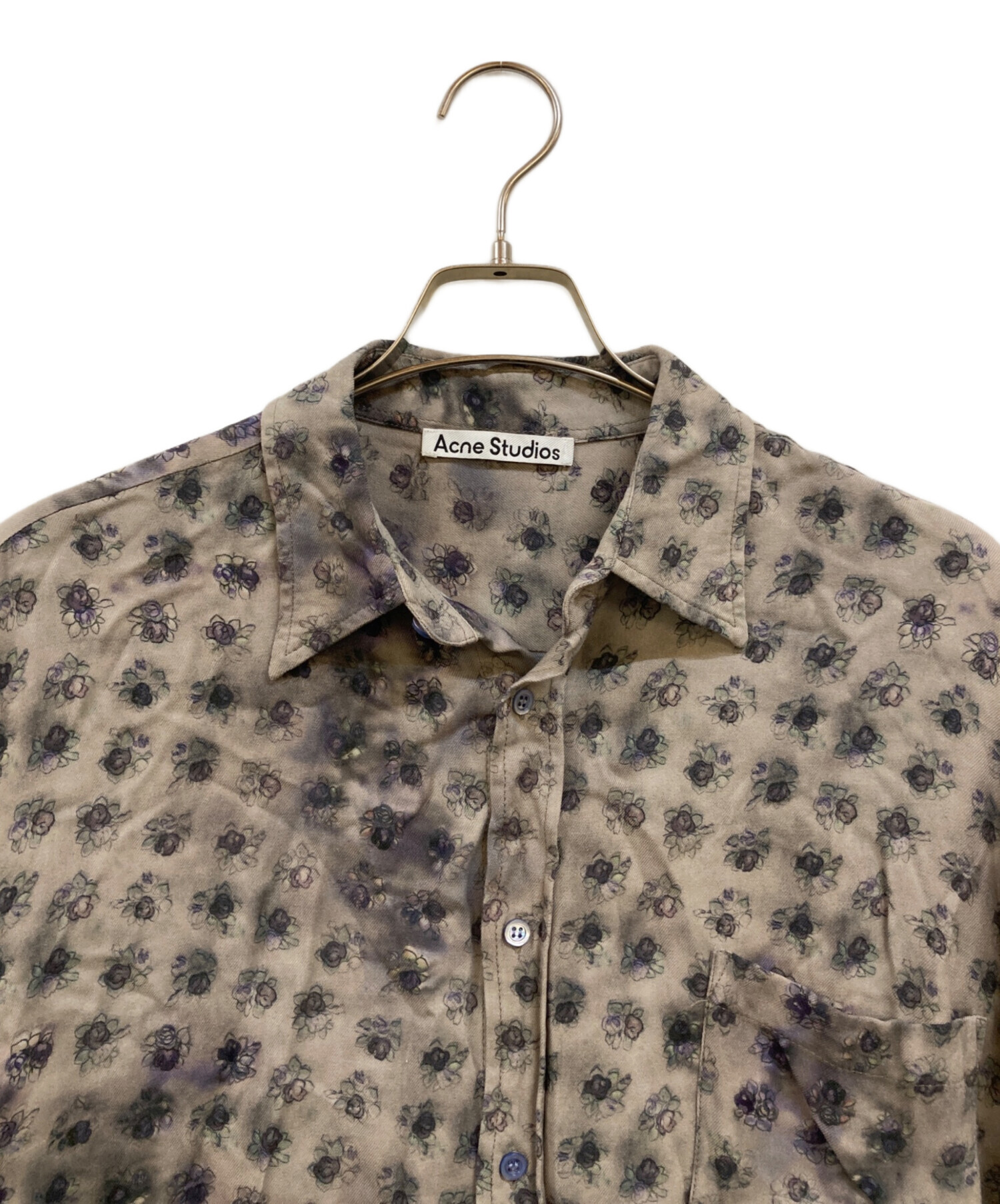 美品 Acne Studios アクネストゥディオズ チェック フラワー ショートスリーブ シャツ ブラウス 34  グレー レディース 古着 中古 USED 美品 Acne Studios アクネストゥディオズ チェック フラワー ショート