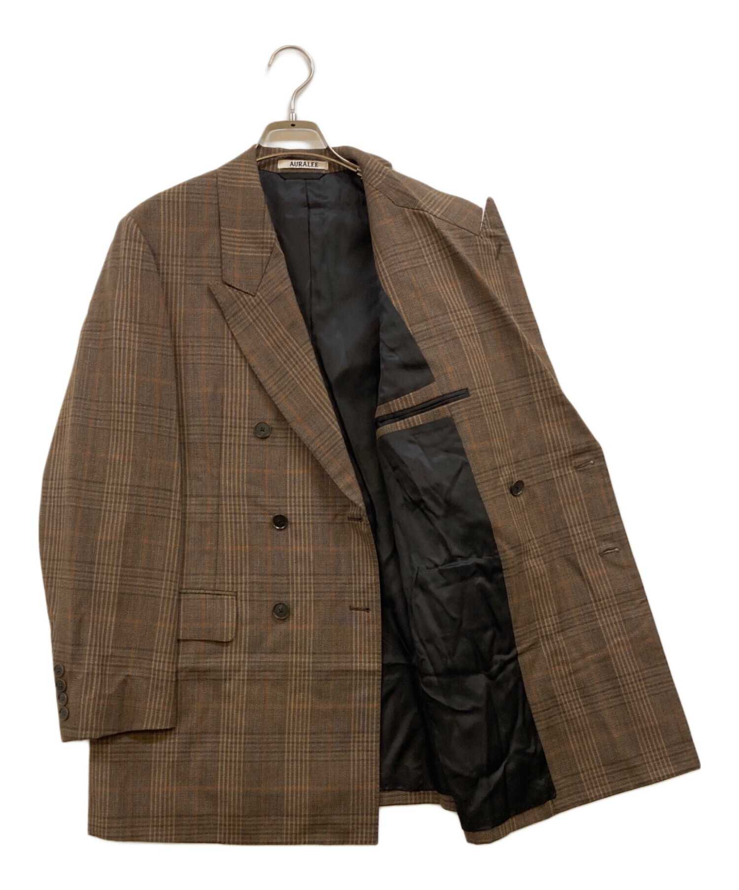 【美品】 AURALEE テーラードジャケット ウール ブラウン 中古・古着通販】AURALEE (オーラリー) BLUEFACED WOOL CHECK DOUBLE