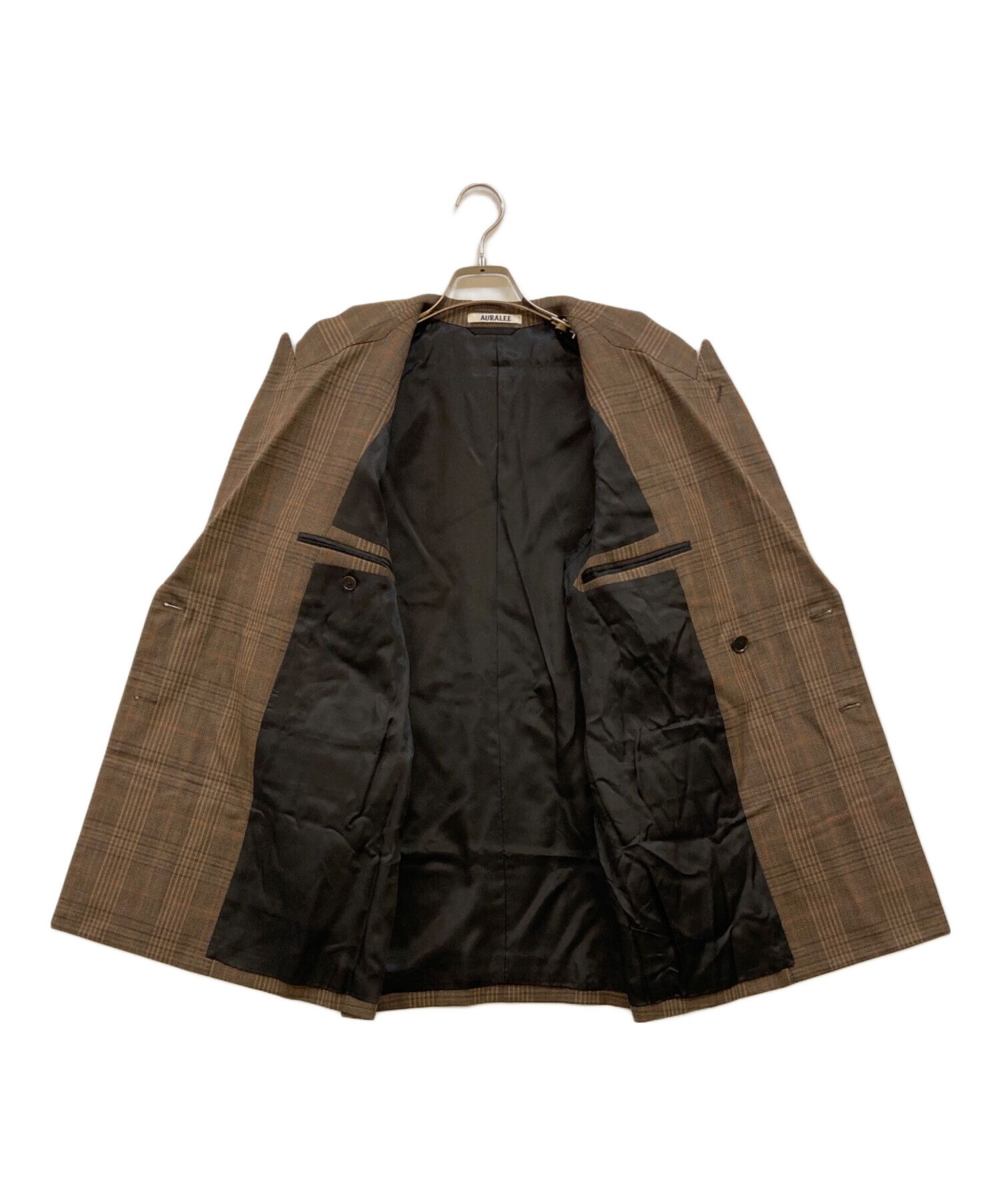 【美品】 AURALEE テーラードジャケット ウール ブラウン 中古・古着通販】AURALEE (オーラリー) BLUEFACED WOOL CHECK DOUBLE