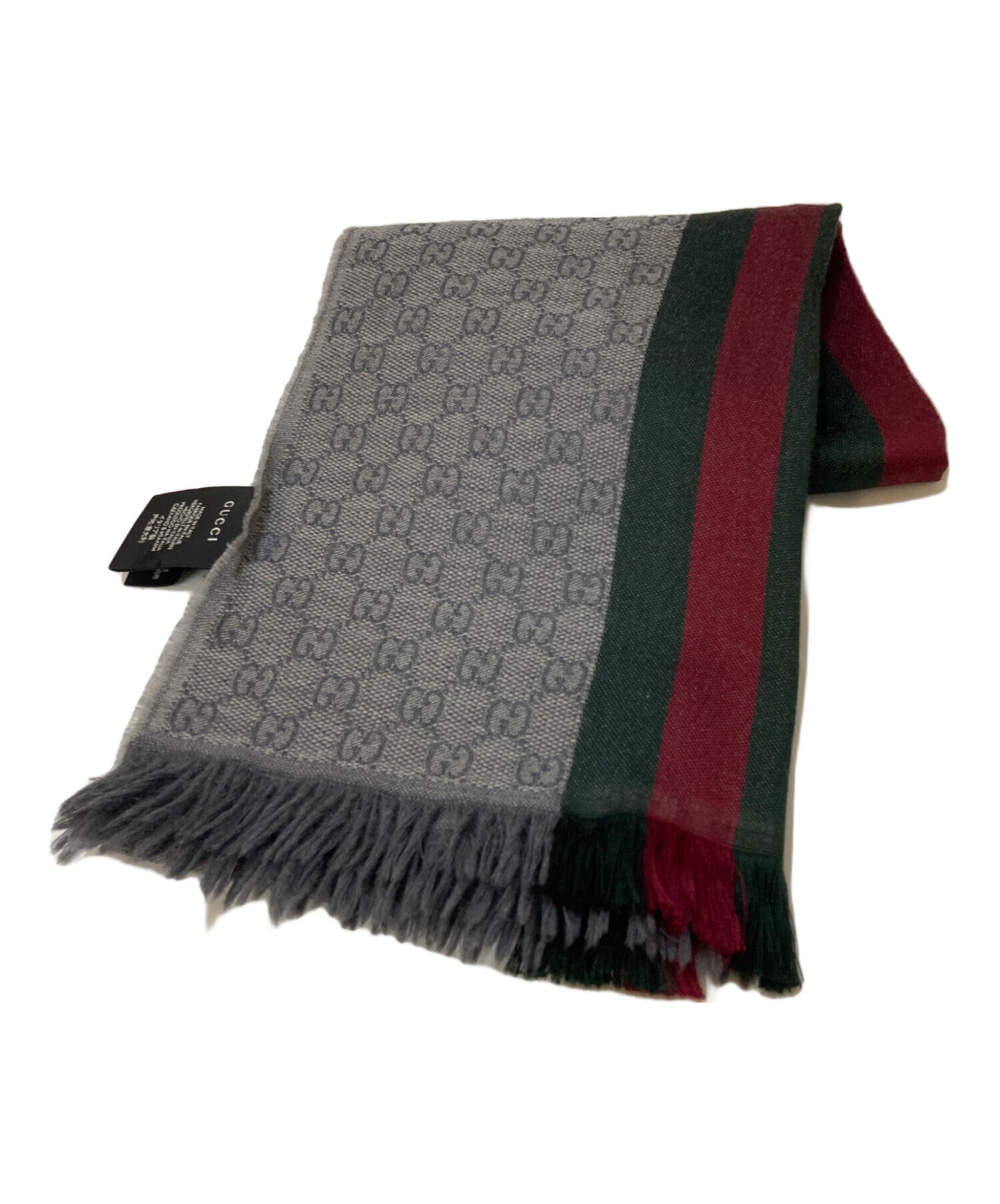 GUCCI グレー チェック柄 ファー付きストール 中古・古着通販】GUCCI (グッチ) ウールシルク GG総柄 ストール グレー