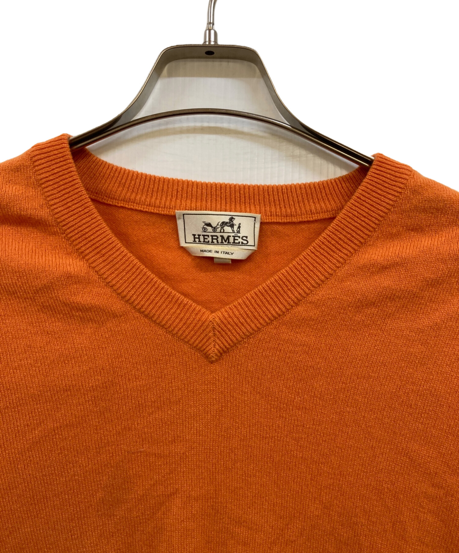 中古・古着通販】HERMES (エルメス) カシミヤVネックニット オレンジ 