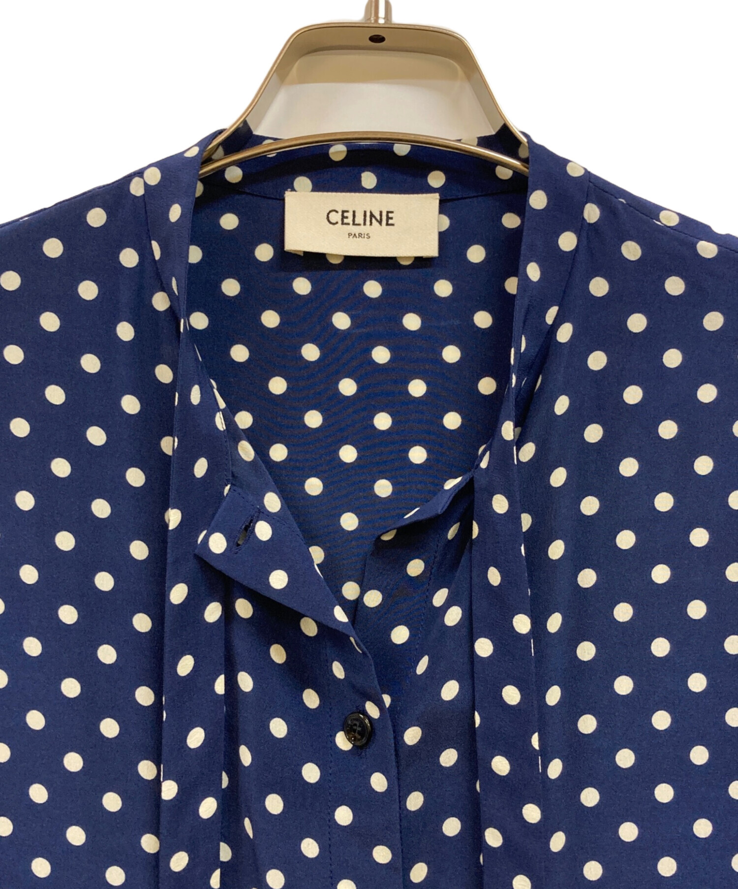 中古・古着通販】CELINE (セリーヌ) ボウタイS/Sドットシャツ ブルー