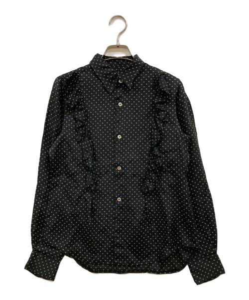 BLACK COMME des GARCONS / ブラックコムデギャルソン | 2009SS | Polka Dot Pattern Frills Short Sleeve Blouse / ポリエステル ポルカドット フリル 装飾 シアー シャツ ブラウス | XS | ブラック/ホワイト | レディース COMME des GARCONS COMME des GARCONS(コムデギャルソン
