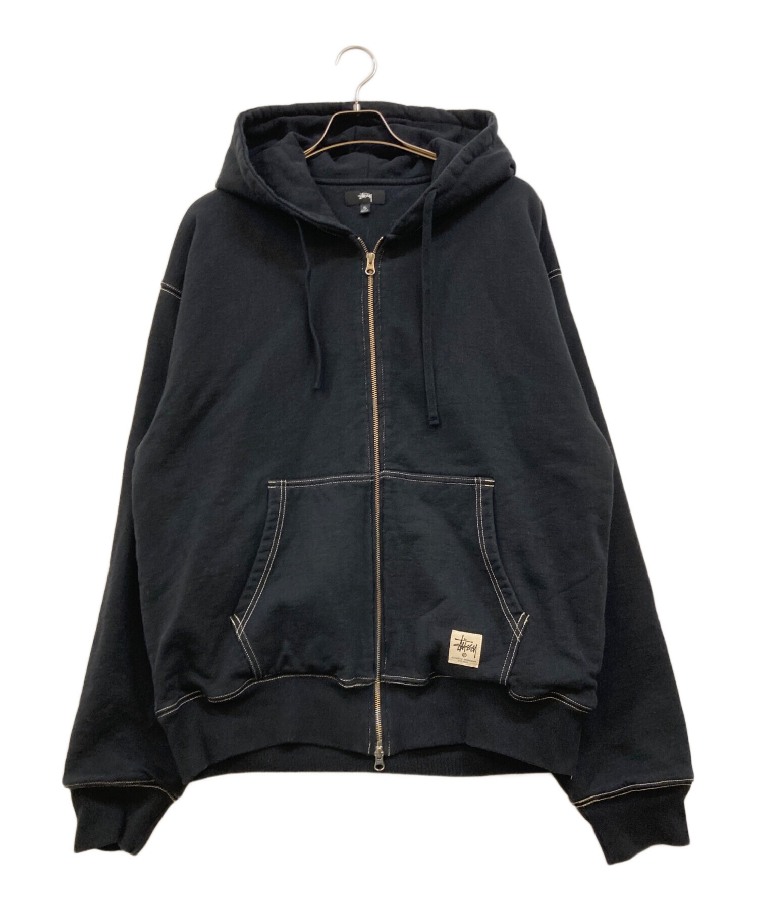old stussy double zip foodie パーカー センターロゴ 中古・古着通販】stussy (ステューシー) DOUBLE FACE LABEL ZIP HOODIE