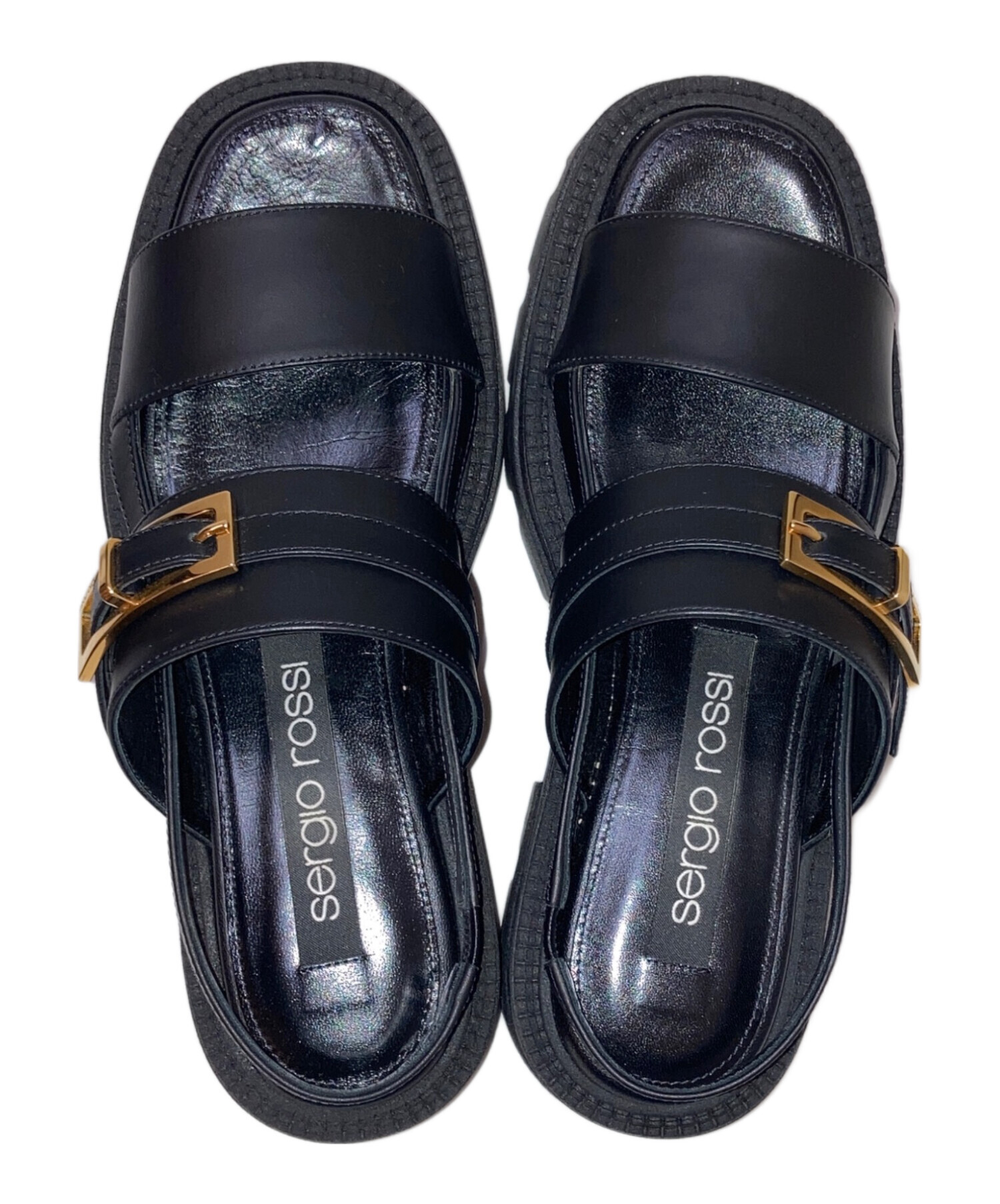 sergio rossi バックル付きブラックサンダル 中古・古着通販】sergio rossi (セルジオロッシ) バックスリングチャン