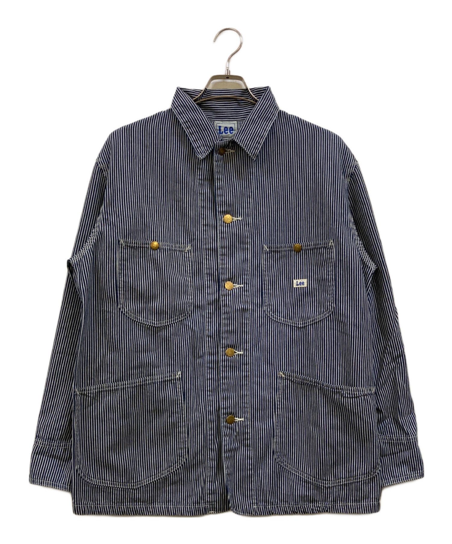 中古・古着通販】LEE (リー) ヒッコリーカバーオール ホワイト×ブルー