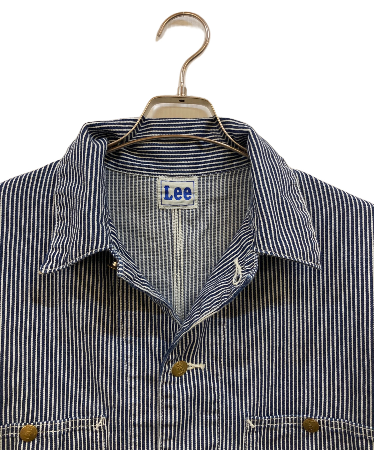 中古・古着通販】LEE (リー) ヒッコリーカバーオール ホワイト×ブルー