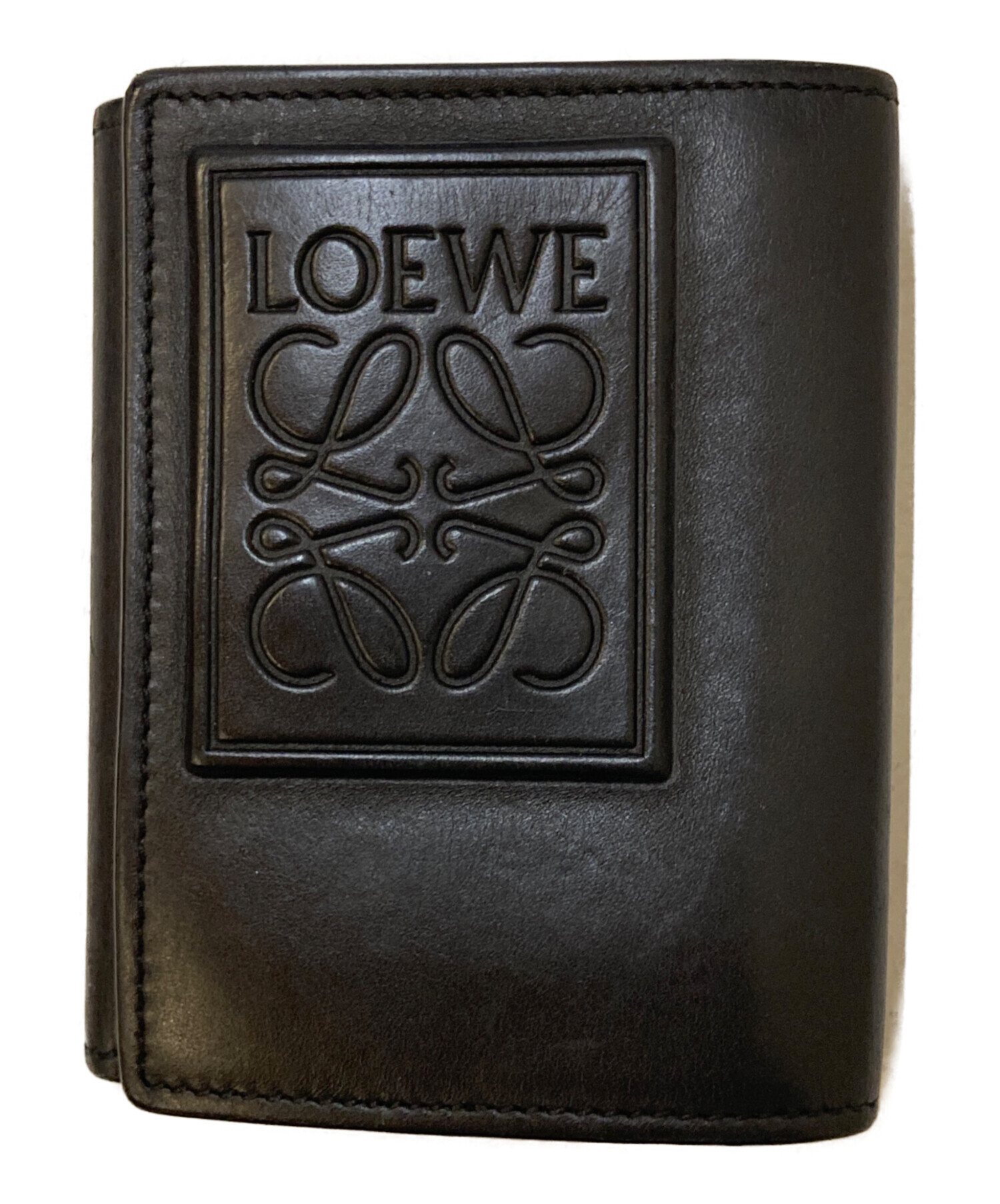 美品 LOEWE 三つ折り財布 レザー アナグラム トライフォールド 黒 中古・古着通販】LOEWE (ロエベ) アナグラム サテンカーフ トライ