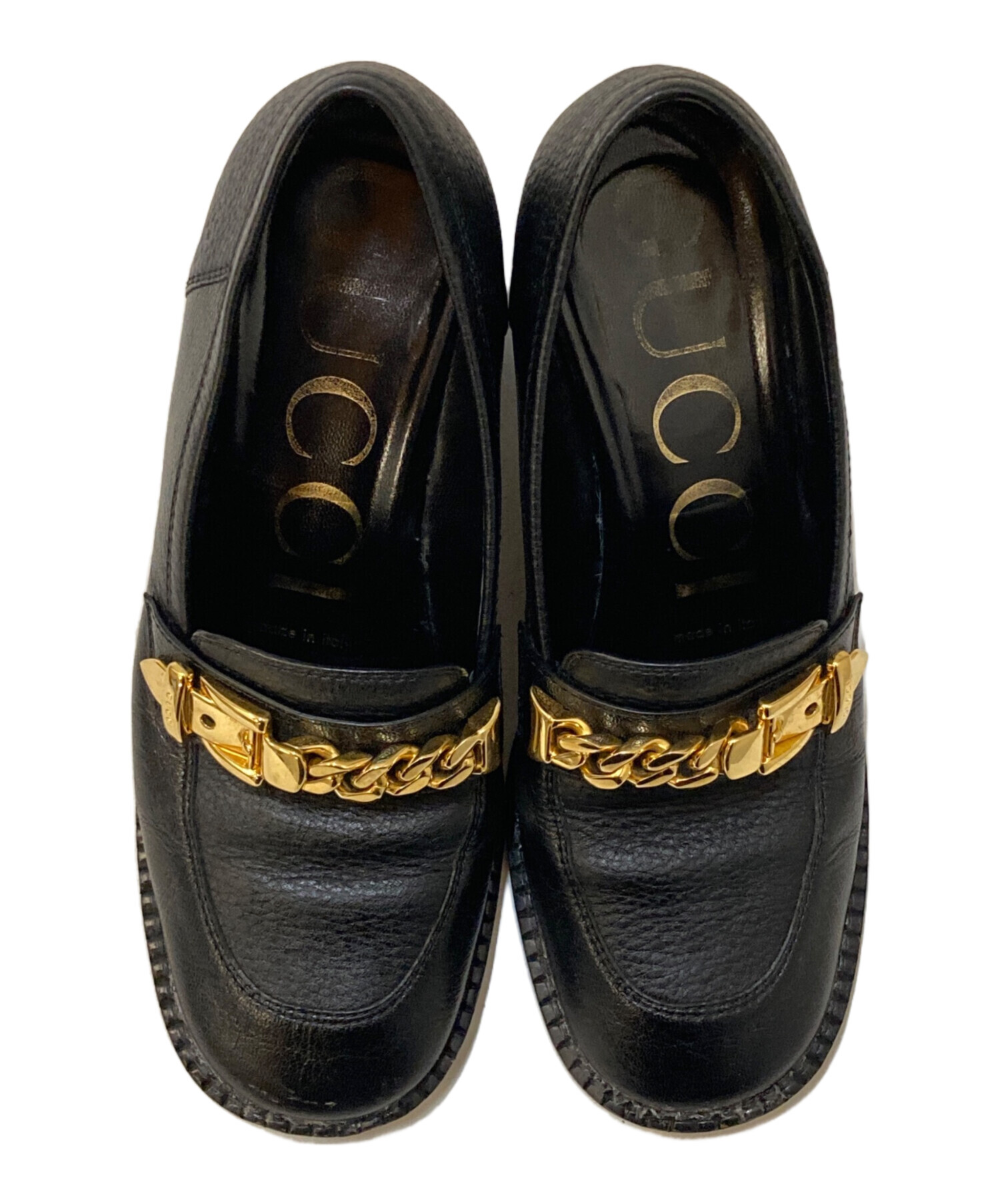 GUCCI ブラック サンダル 高ヒール ゴールドチェーン 中古・古着通販】GUCCI (グッチ) チェーンビット ハイヒールパンプス