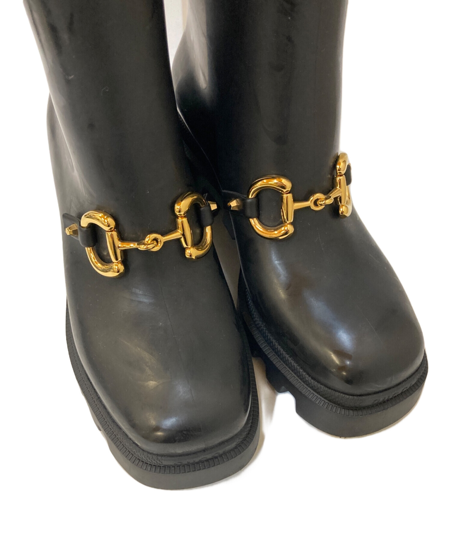 GUCCI ホースビット黒 ラバー ショートレインシューズサイズ 38 中古・古着通販】GUCCI (グッチ) ホースビットラバーレインブーツ