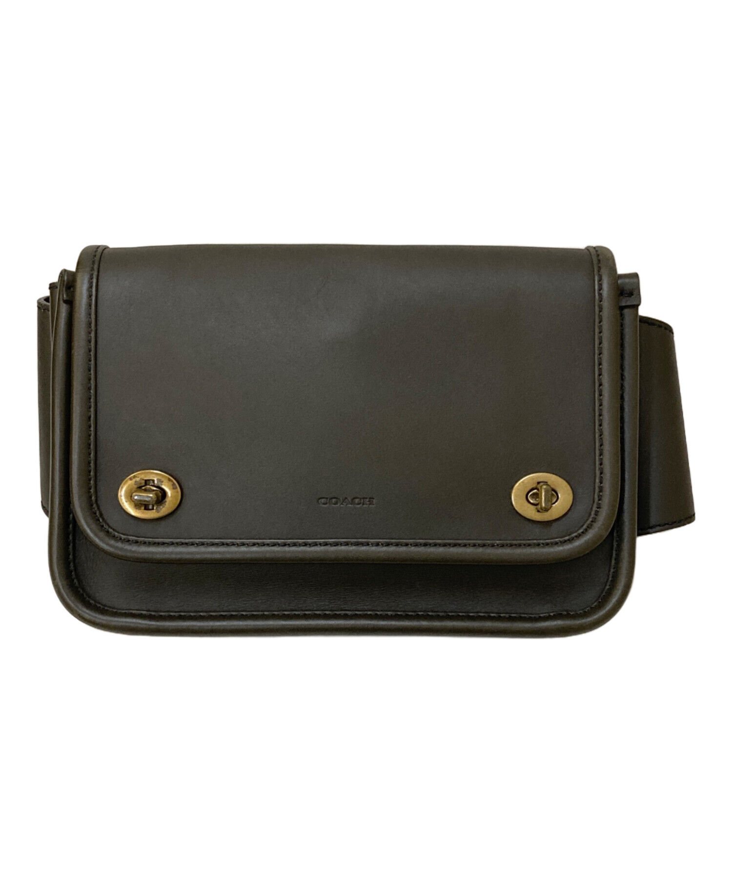 コーチ ロゴ ボディバッグ メンズ 【中古】 中古・古着通販】COACH (コーチ) レザーボディーバッグ カーキ
