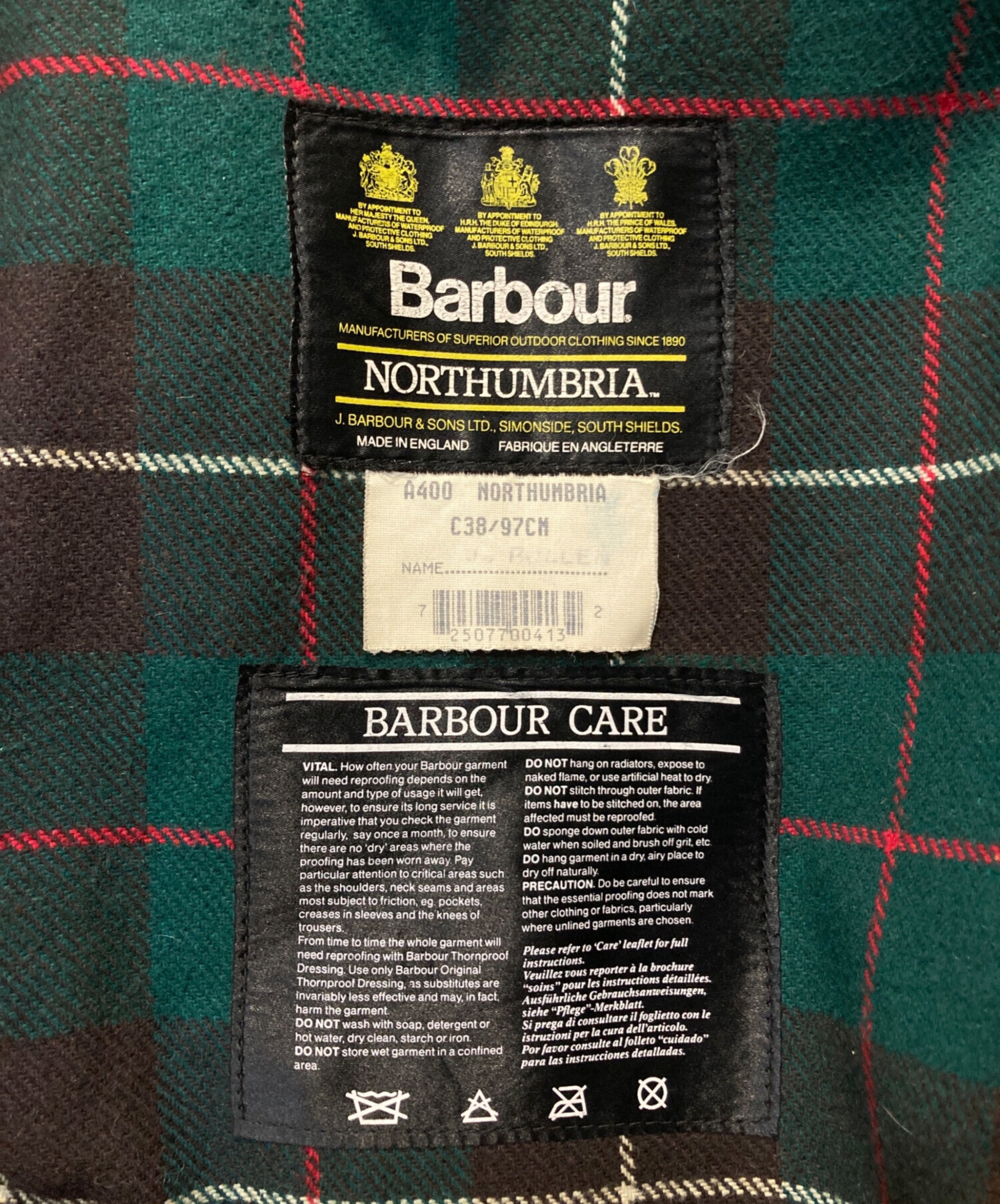 中古・古着通販】Barbour (バブアー) NORTHUMBRIA オリーブ サイズ:C38 