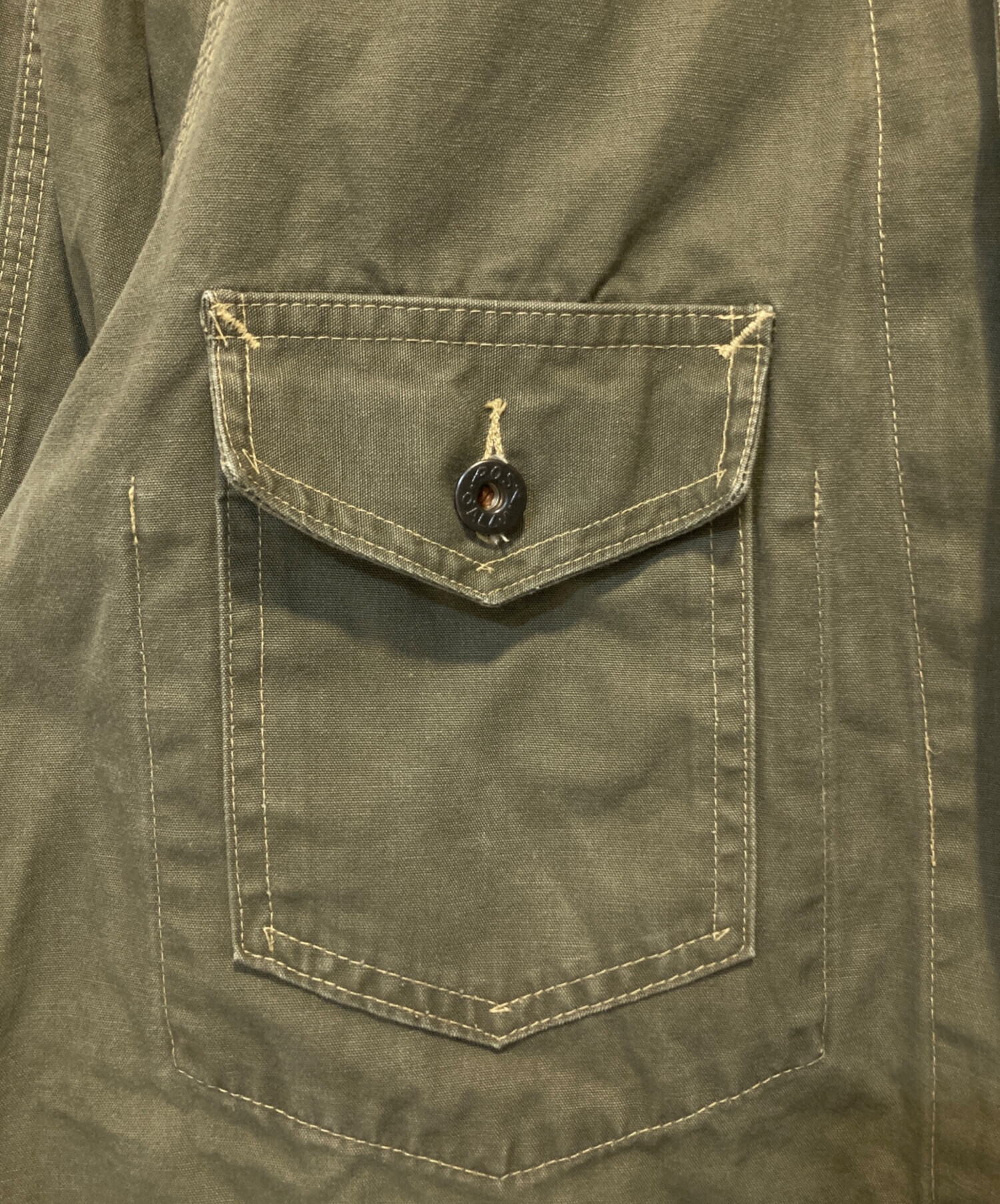 POSTOVERALLS ポストオーバーオールズ POST41DV オリーブ 中古・古着通販】POST O'ALLS (ポストオーバーオールズ) チンスト付き