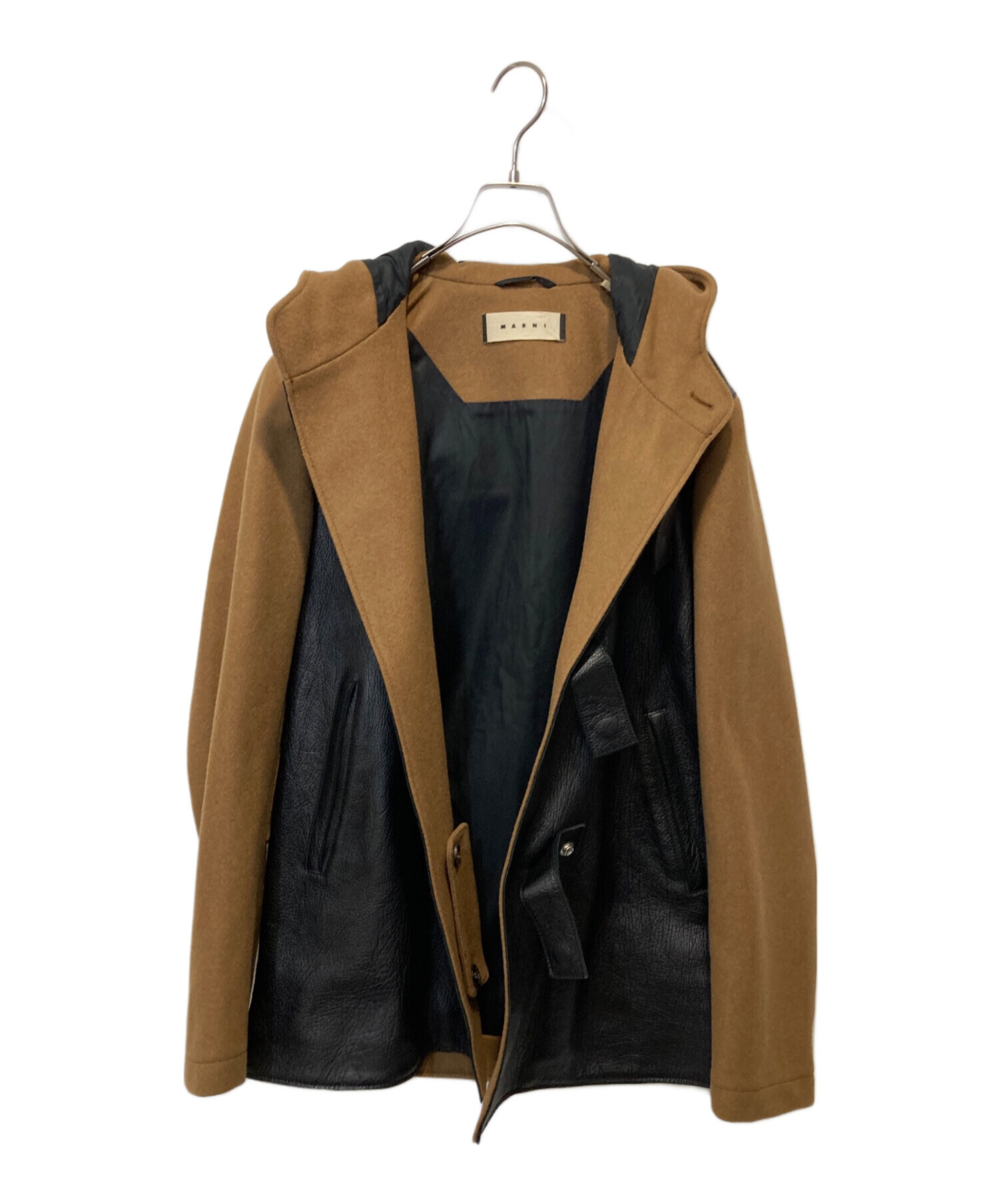 MARNIマルニレザーコート 中古・古着通販】MARNI (マルニ) レザー切替ダッフルコート ブラウン