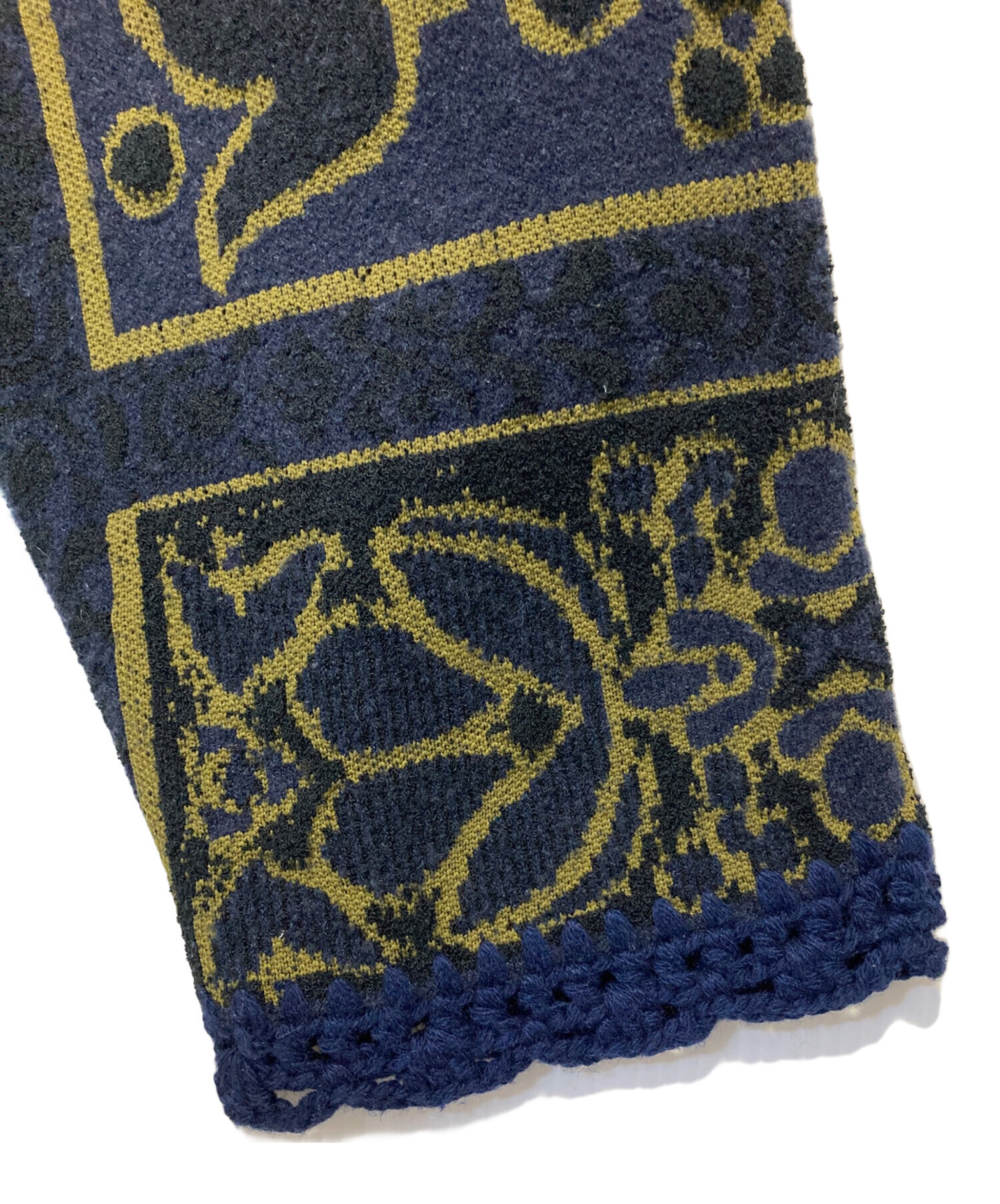 中古・古着通販】AMERI (アメリ) RUG PATTERN KNIT JACKET ネイビー