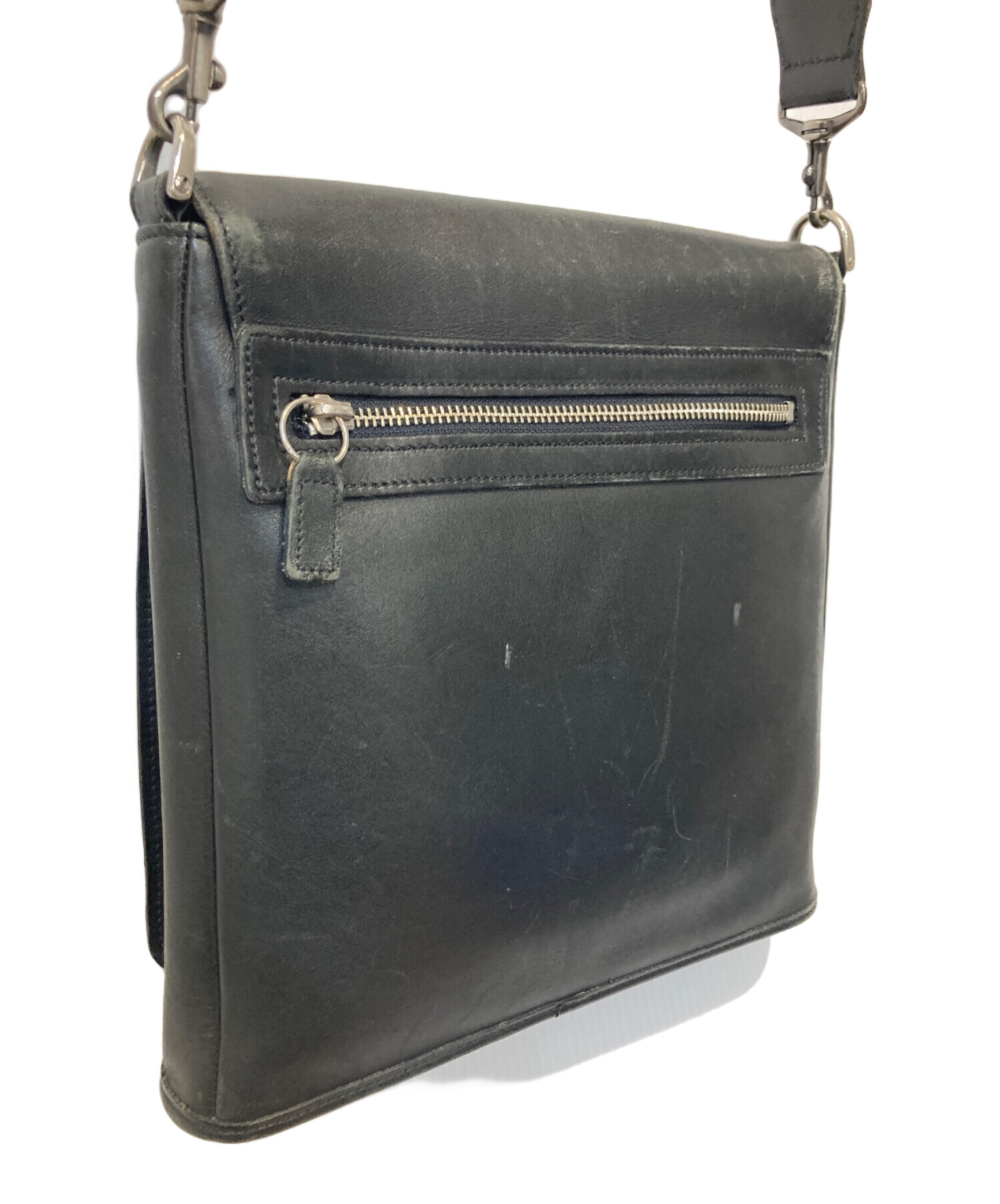 中古・古着通販】COACH (コーチ) レザーショルダーバッグ ブラック 