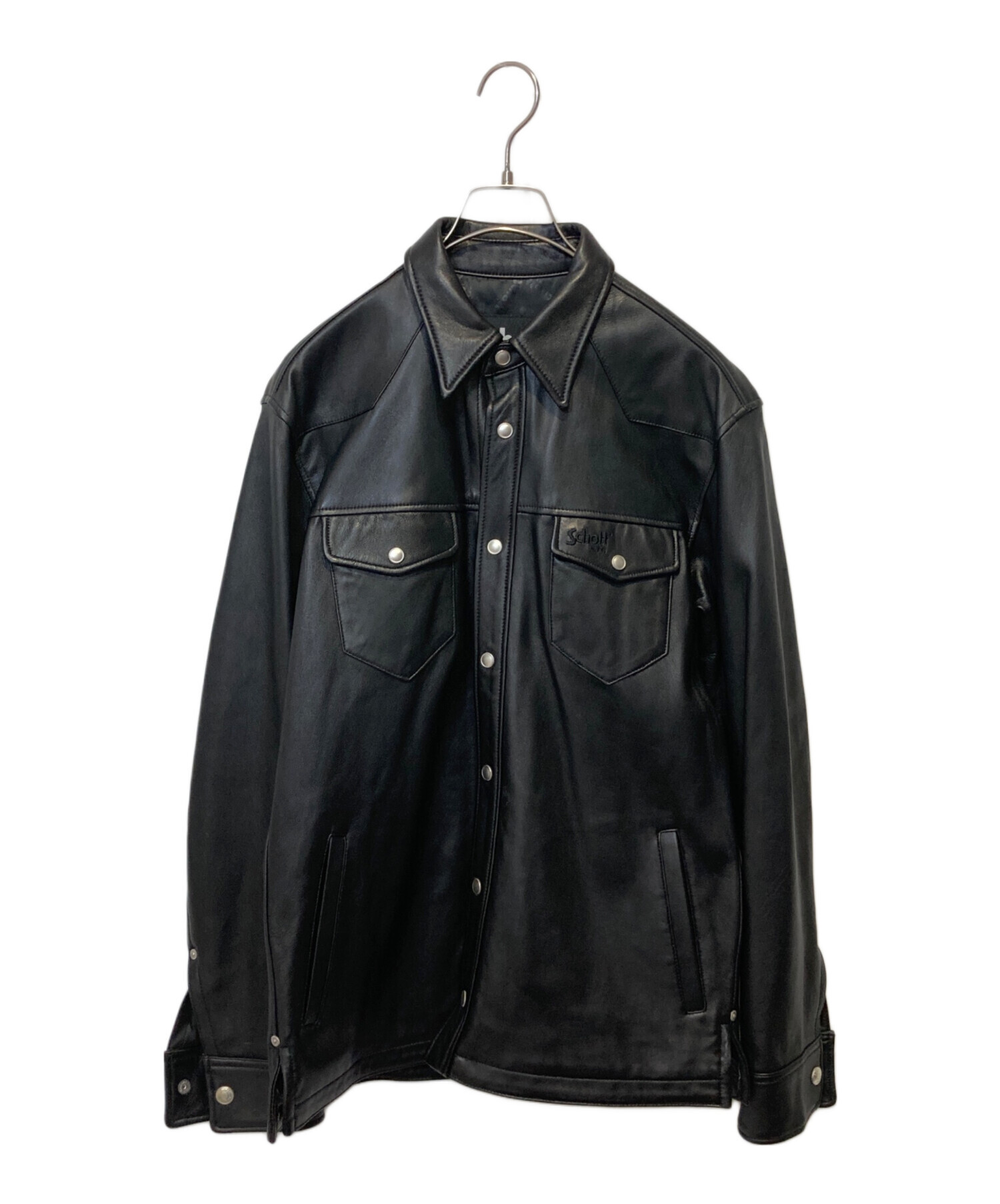 【美品】Schott LAMB LEATHER SHIRT ブラック M 中古・古着通販】Schott (ショット) LAMB LEATHER SHIRT ブラック