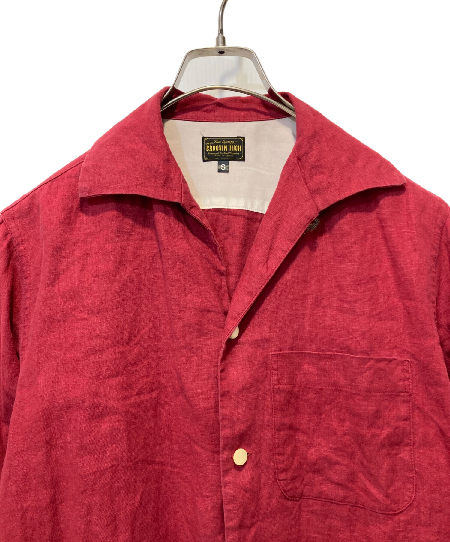 GROOVIN HIGH 美品 リネン イタリアンカラー シャツ S 赤 レッド 中古・古着通販】GROOVIN HIGH (グルービンハイ) オープンカラーリネン
