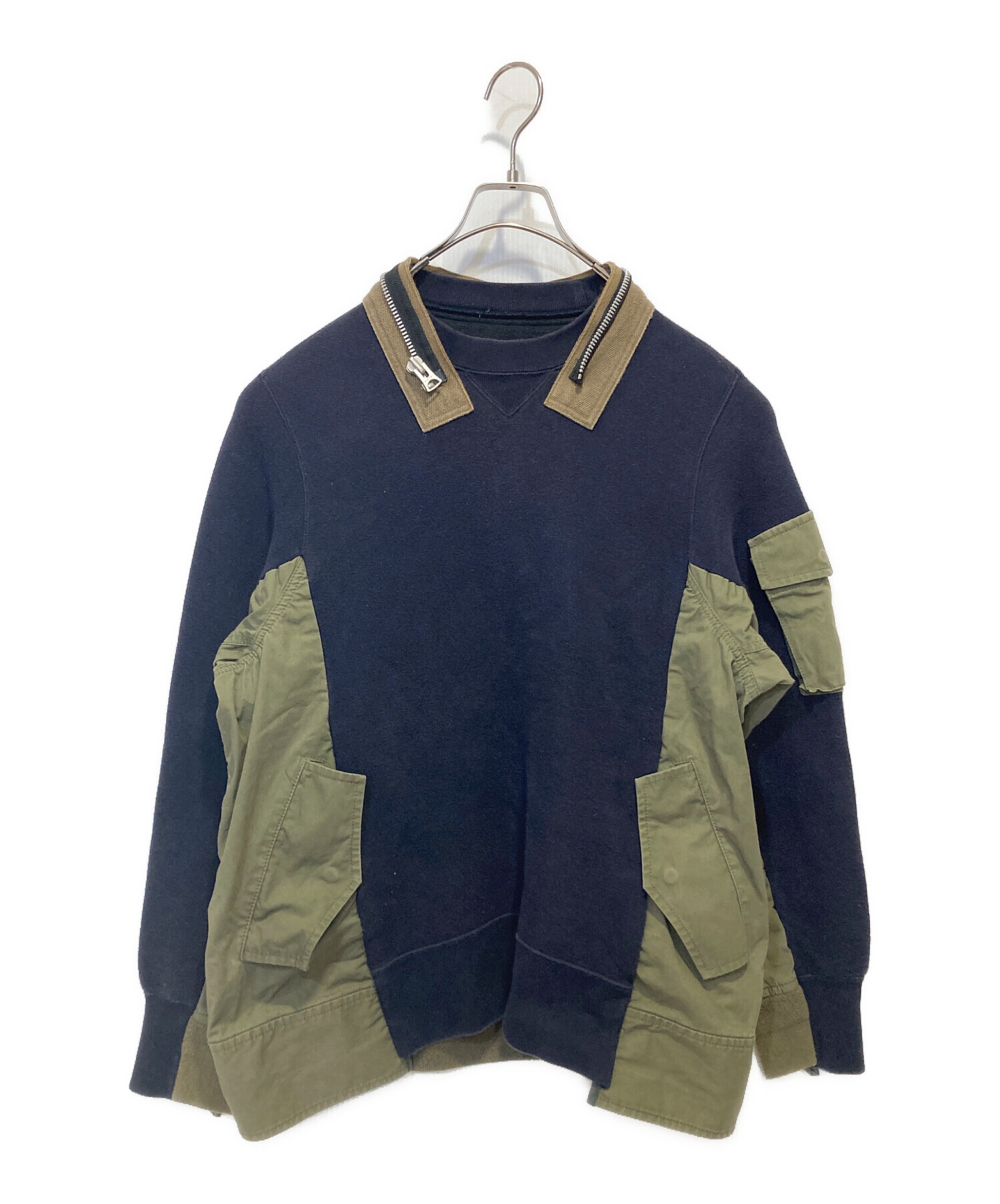 中古・古着通販】sacai (サカイ) SPONGE SWEAT HOODIE ネイビー×カーキ 