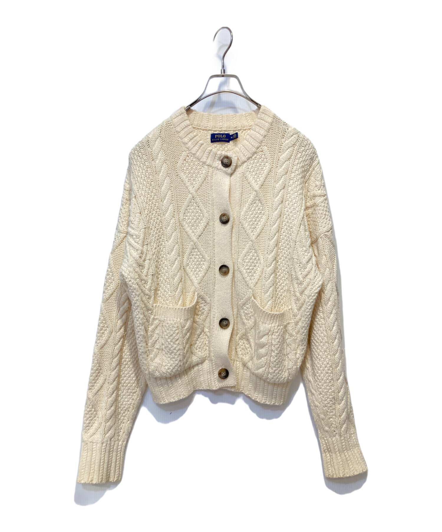 【新品タグ付/Mサイズ】 ラルフローレン ケーブルニット カーディガン ホワイト 中古・古着通販】POLO RALPH LAUREN (ポロ・ラルフローレン) ケーブル