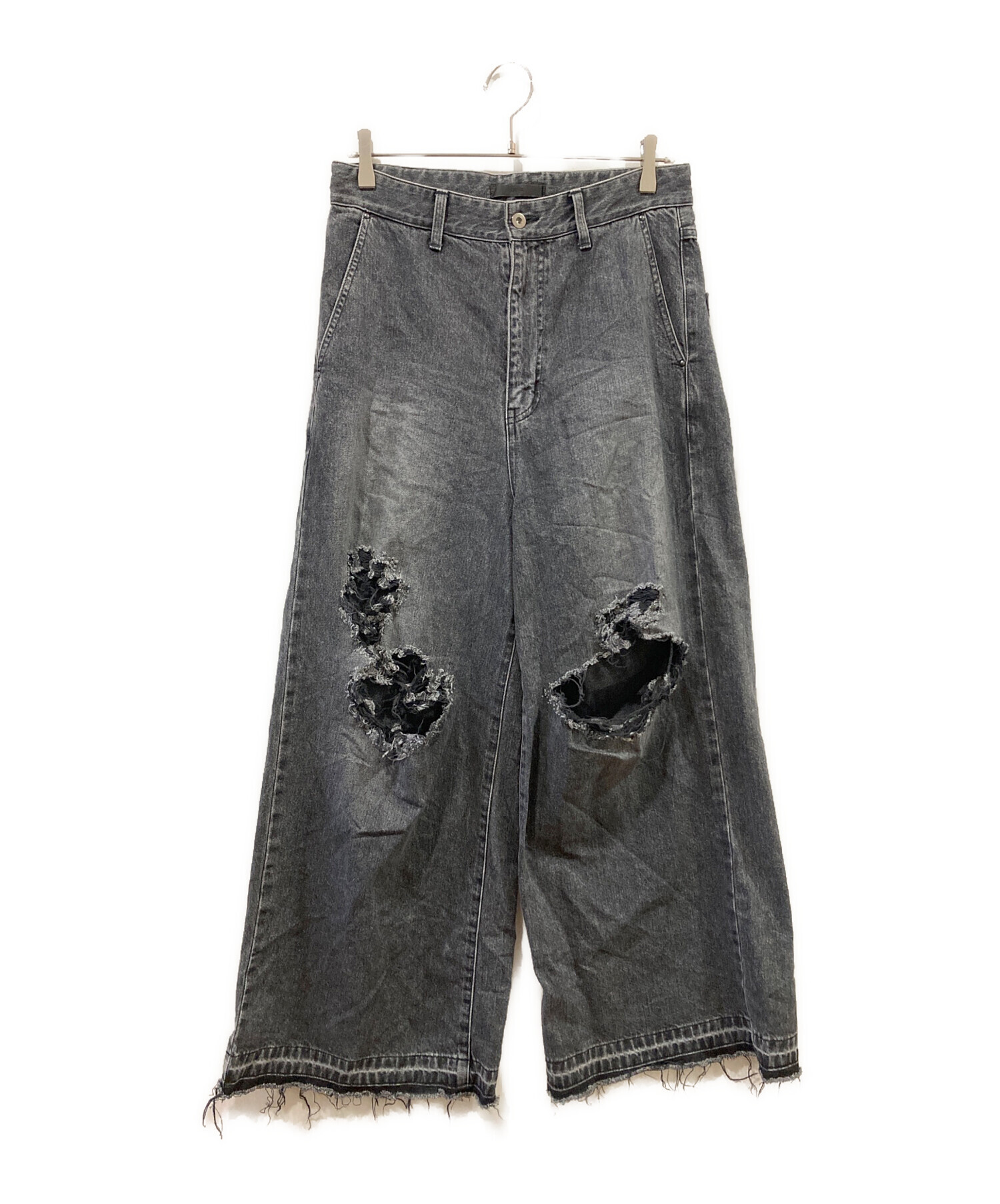 中古・古着通販】juha (ユハ) DAMAGE BAGGY DENIM PANTS ブラック 