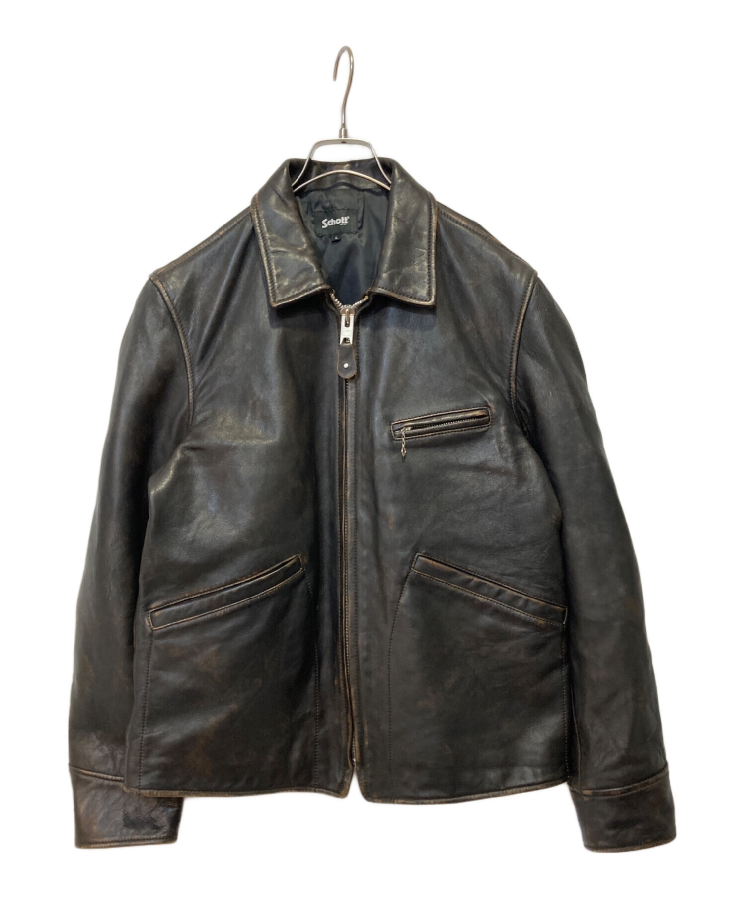 中古・古着通販】Schott (ショット) LEATHER SPORTS JACKET ブラック 