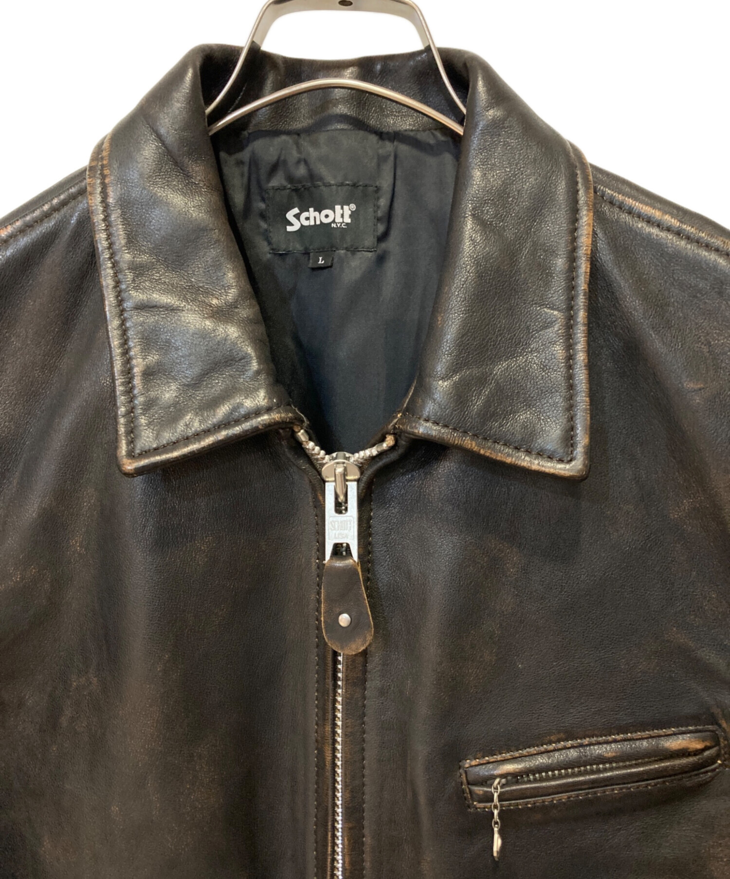中古・古着通販】Schott (ショット) LEATHER SPORTS JACKET ブラック 