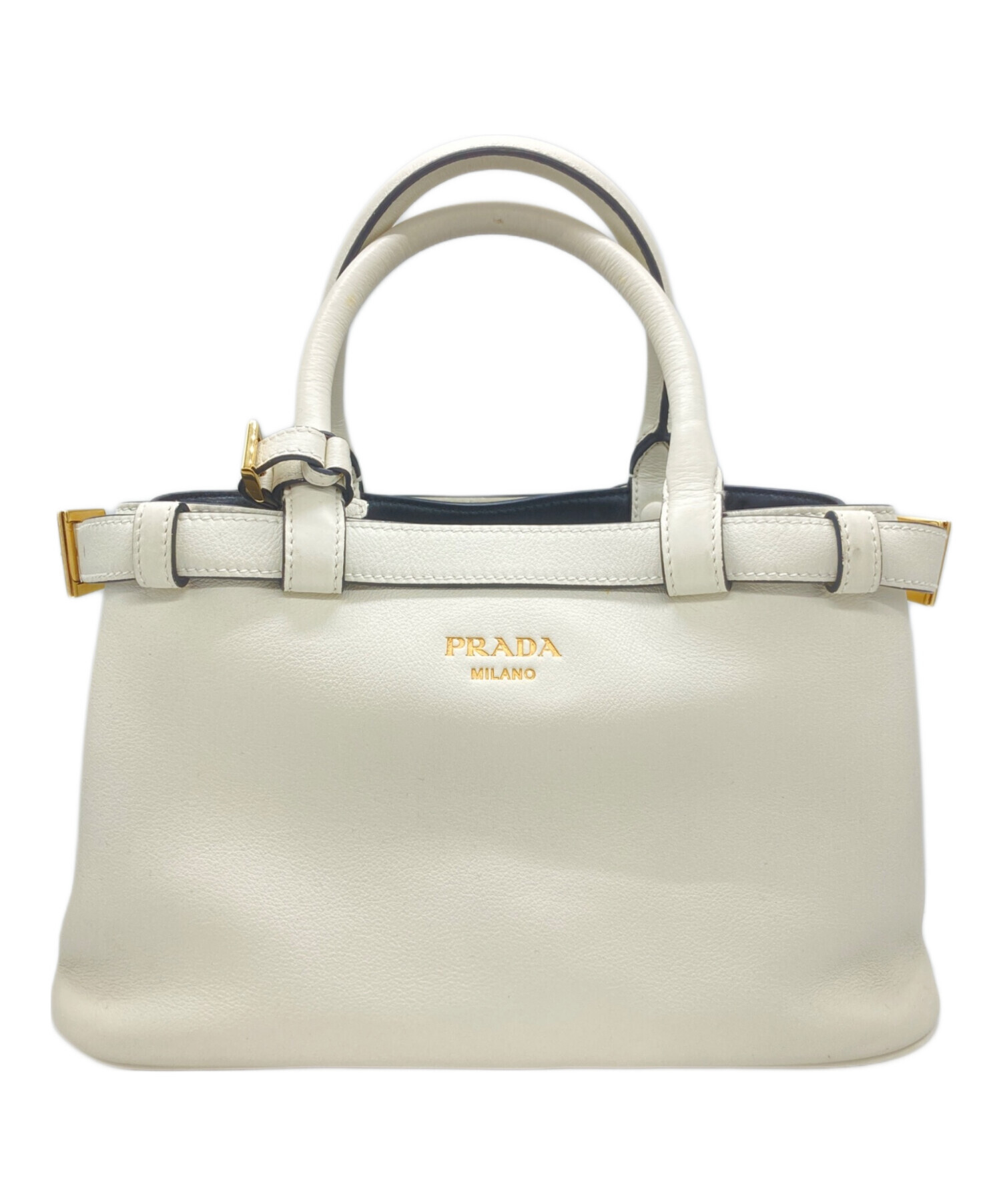 PRADA ハンドバッグ ショルダーバッグ　ホワイト belibeli様 中古・古着通販】PRADA (プラダ) バックルダブルベルトハンドバッグ