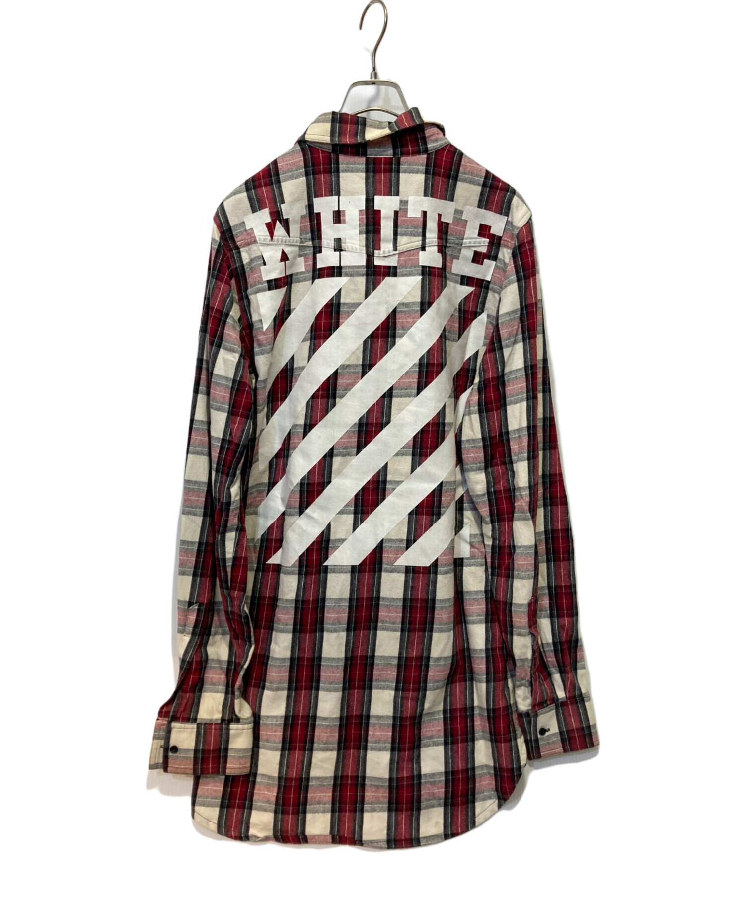 off white オフホワイト バックプリント コットン チェックシャツM 