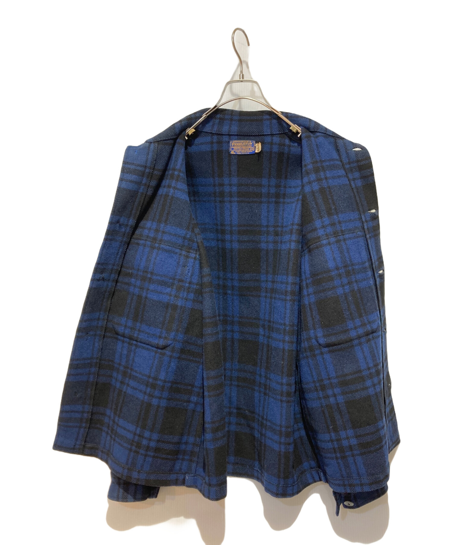 Pendleton ウールジャケットL 青と黒のチェック 中古・古着通販】PENDLETON (ペンドルトン) ウールチェックジャケット