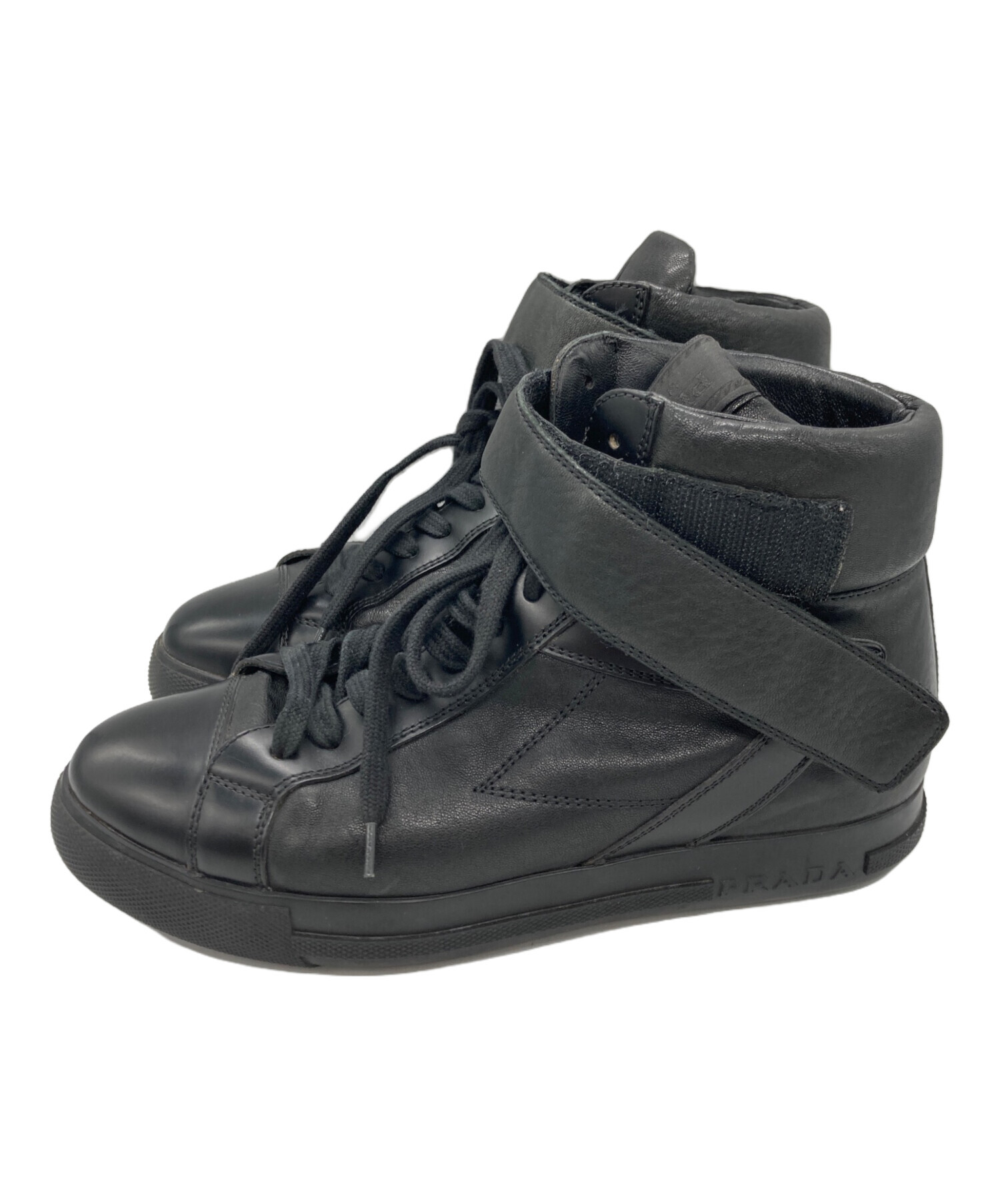 中古・古着通販】PRADA (プラダ) ハイカットレザーシューズ ブラック