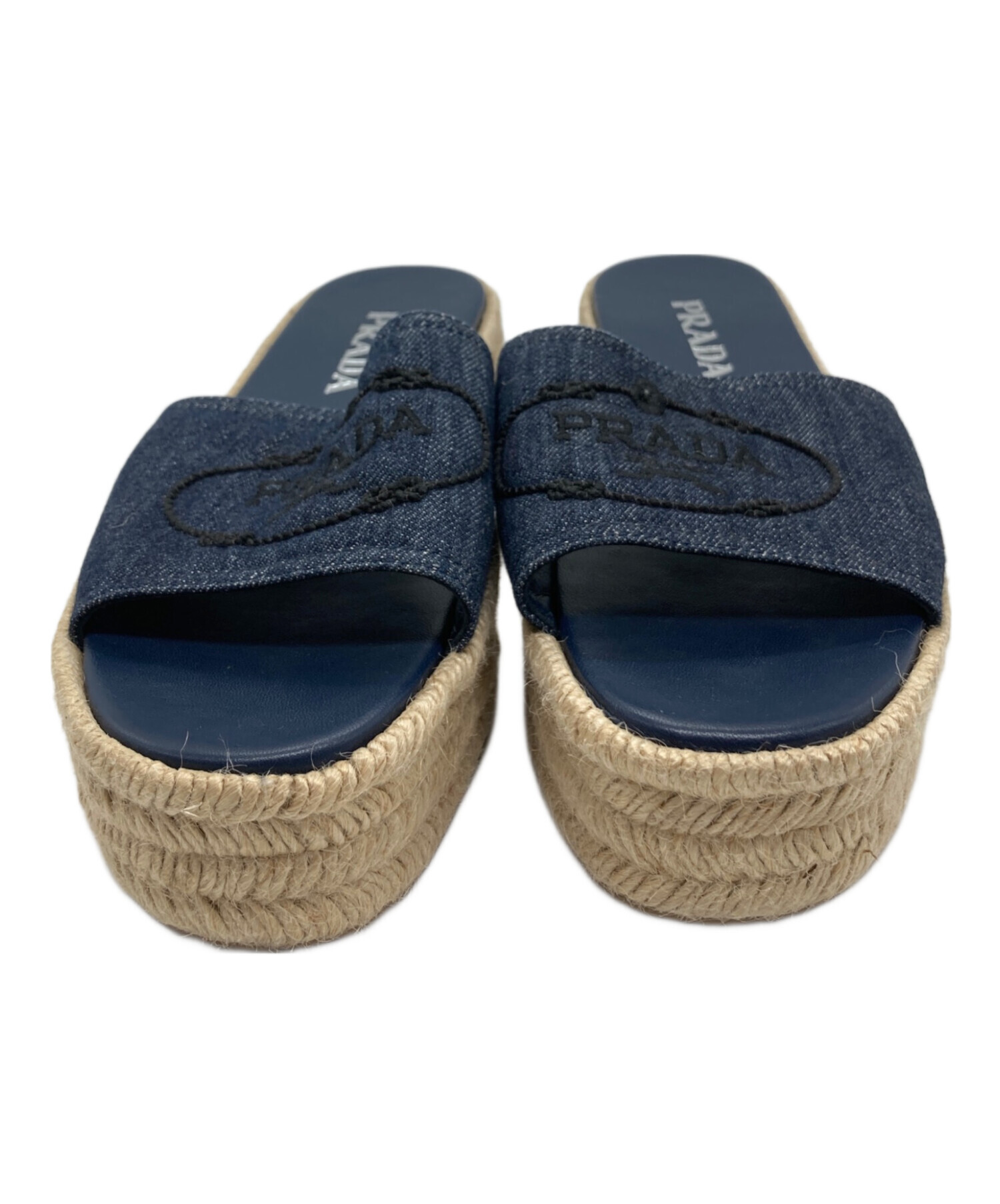 [美品] 1／19限定価格PRADA プラダデニム　フラット エスパドリーユ 中古・古着通販】PRADA (プラダ) デニムエスパドリーユ ネイビー